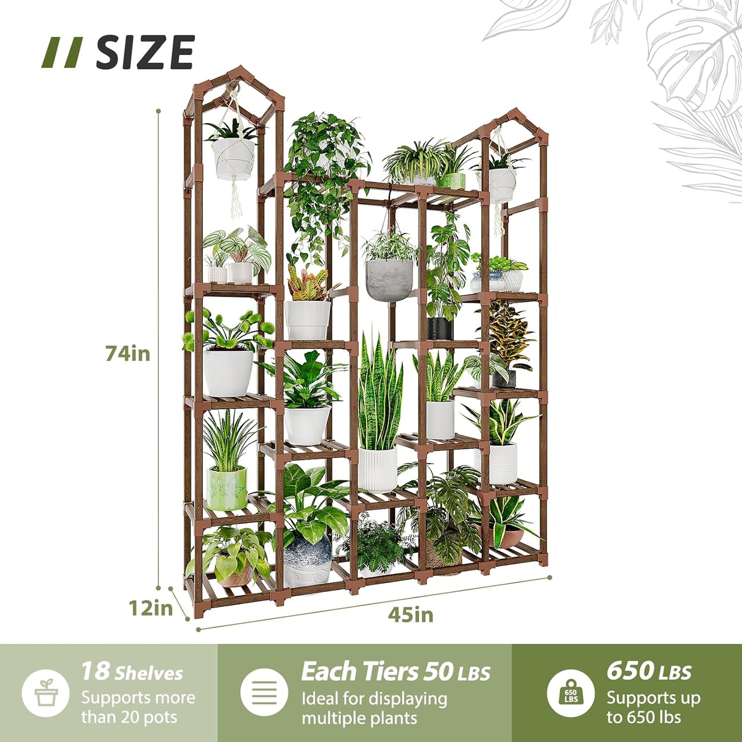 Large Plant Stand Indoor Plant Stands Outdoor Tall Plant Shelf for 18-23 Pots Corner Tiered Plants Stands for Multiple Plants Wood Hanging Plants Holder for Garden Balcony Patio Window Porch