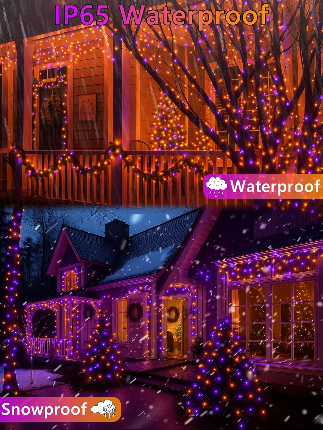 4 Pack 180FT Halloween Solar Lights Outdoor Waterproof, 320LED Orange and Purple Solar String Lights Green Wire 8 Modes, Solar Fairy Twinkle Lights for Halloween Tree Garden Horror Party Decorations