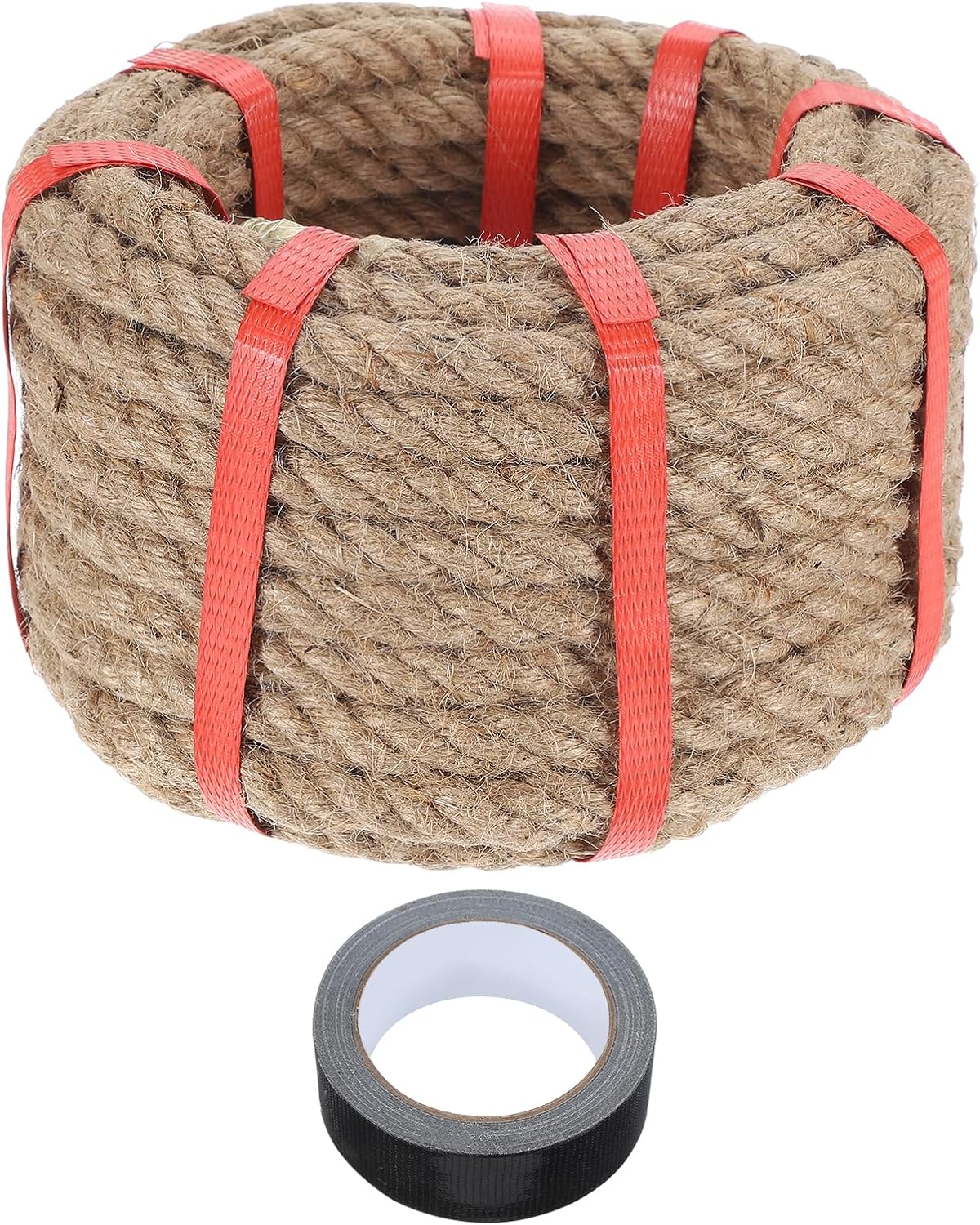 MECCANIXITY Jute Rope 0.55 Inch x 44ft, Thick Twine Rope Ropes Braided Jute Twine Natural Brown Burlap Cord String Heavy Twisted with Tape for Decorative Crafts Railing Swing Tug of War