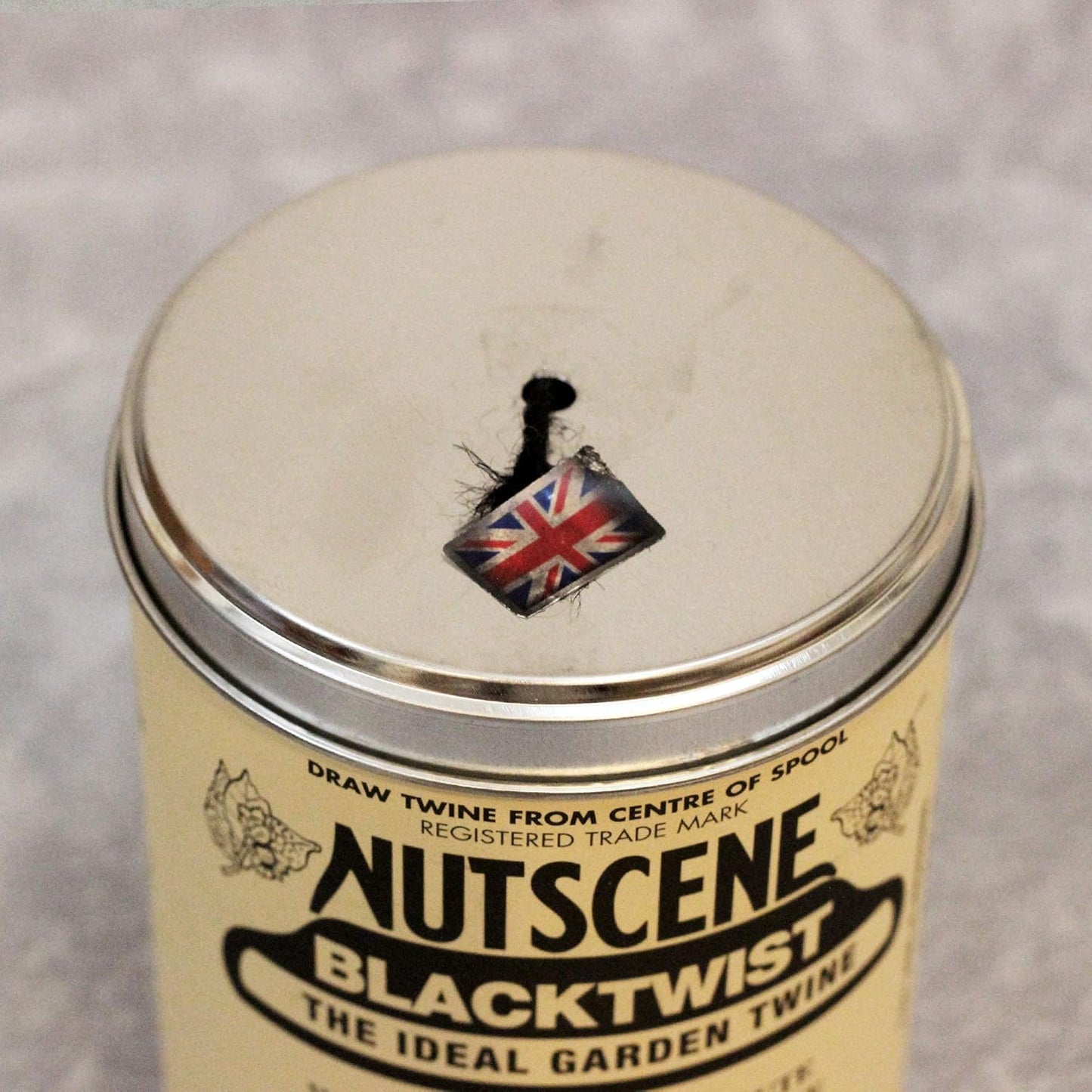 NUTSCENE Iconic Tin (Tin ‘O’ Twine) with Their Heritage Scottish Jute Twine and Hole in Top for Easy Dispensing. 14 Colors to Choose from. 164 Yards. (Black)