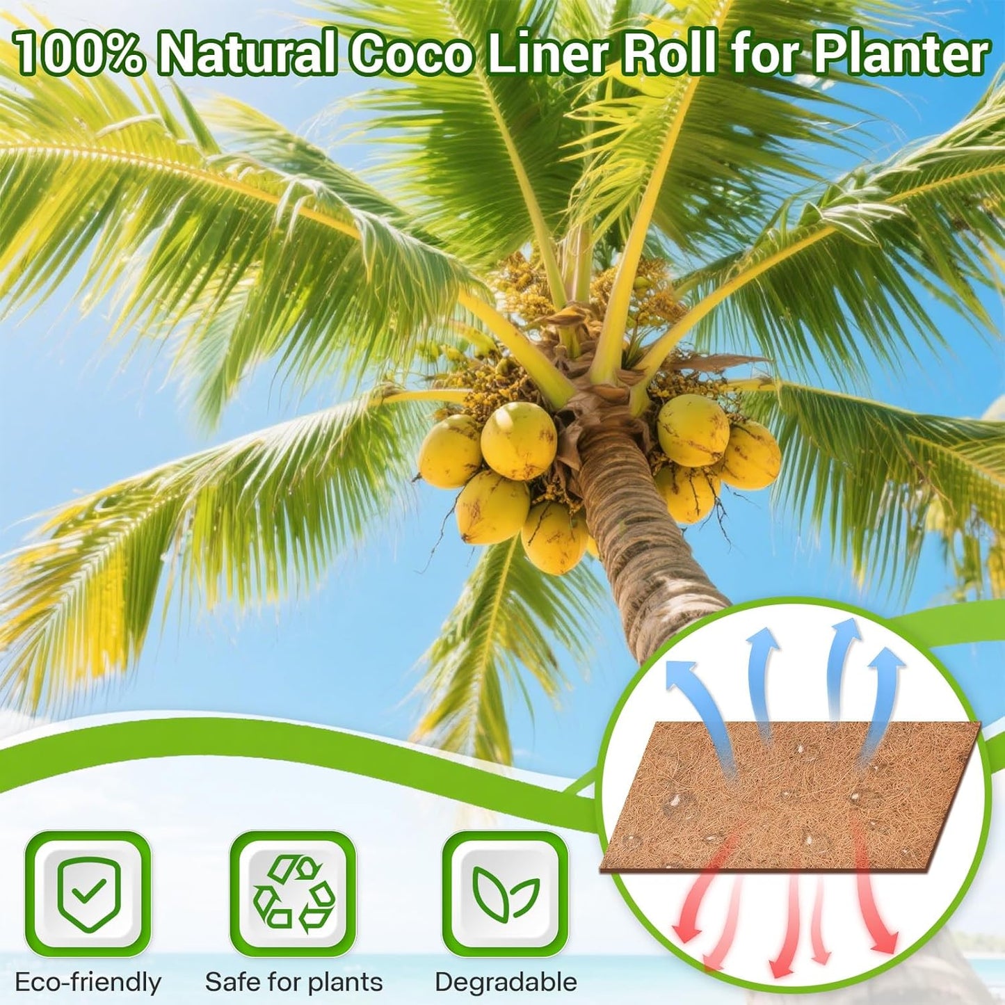 Coconut Liners for Planters 16x120 Inch, Natural Coco Liners for Planter Flower Basket, Thick Coco Fiber Mat for Garden Decoration, Hanging Basket, Animal pet pad