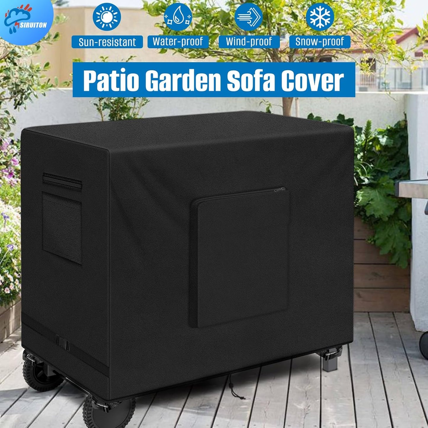 SIRUITON Outdoor Bar Cart Cover for 40 Inch BBQ Food Prep Table, Heavy Duty 600D Oxford Fabric Outdoor Dining Cart/BBQ/Worktable Metal Movable Table Waterproof Cover