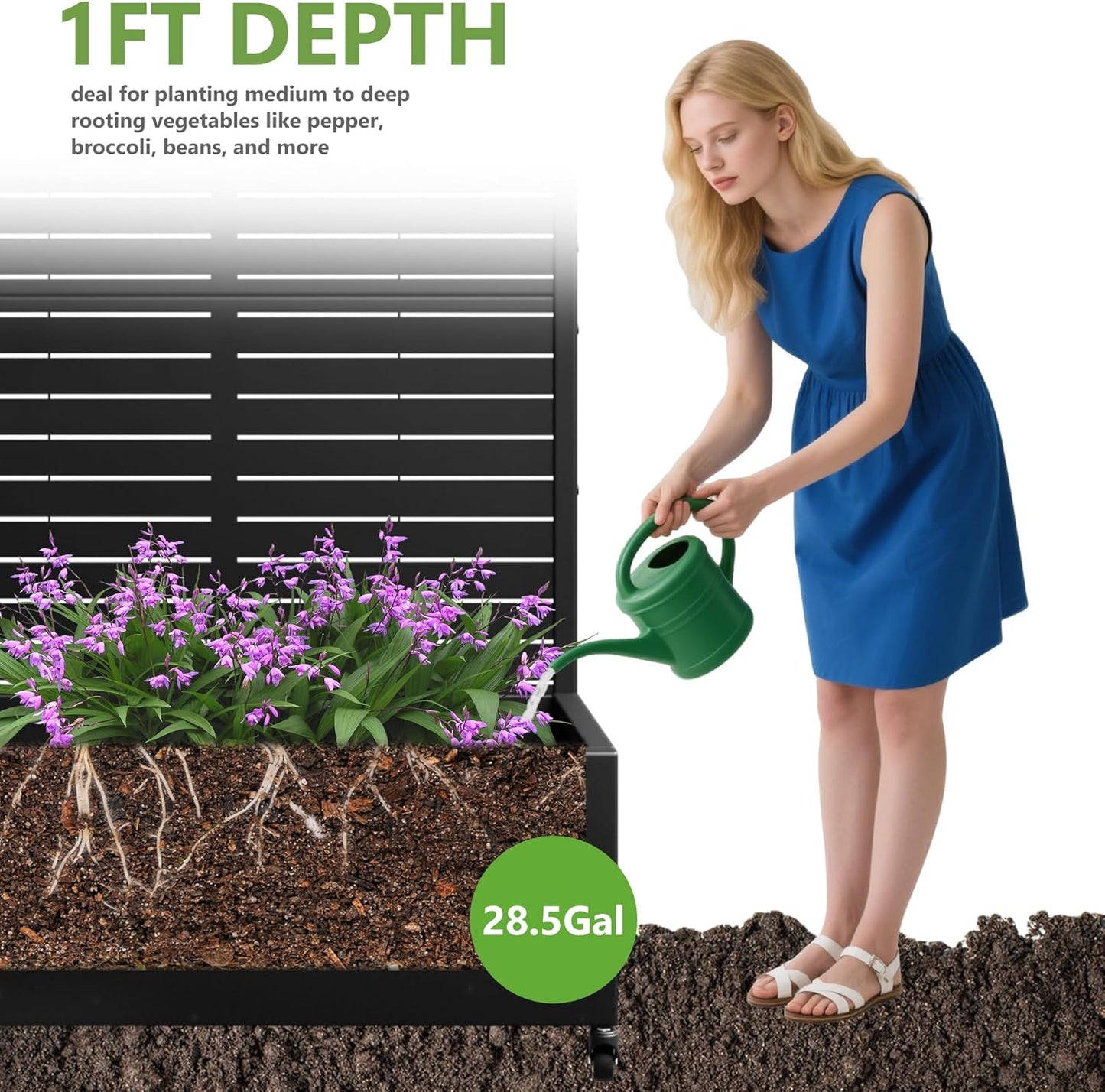 Casaphoria Metal Raised Garden Bed with Trellis and Wheels, 72"x35"x16" Arched Planter Box for Climbing Plants, Vegetables & Vines, Features Drainage Holes and Privacy Screen (Black-Louvered)