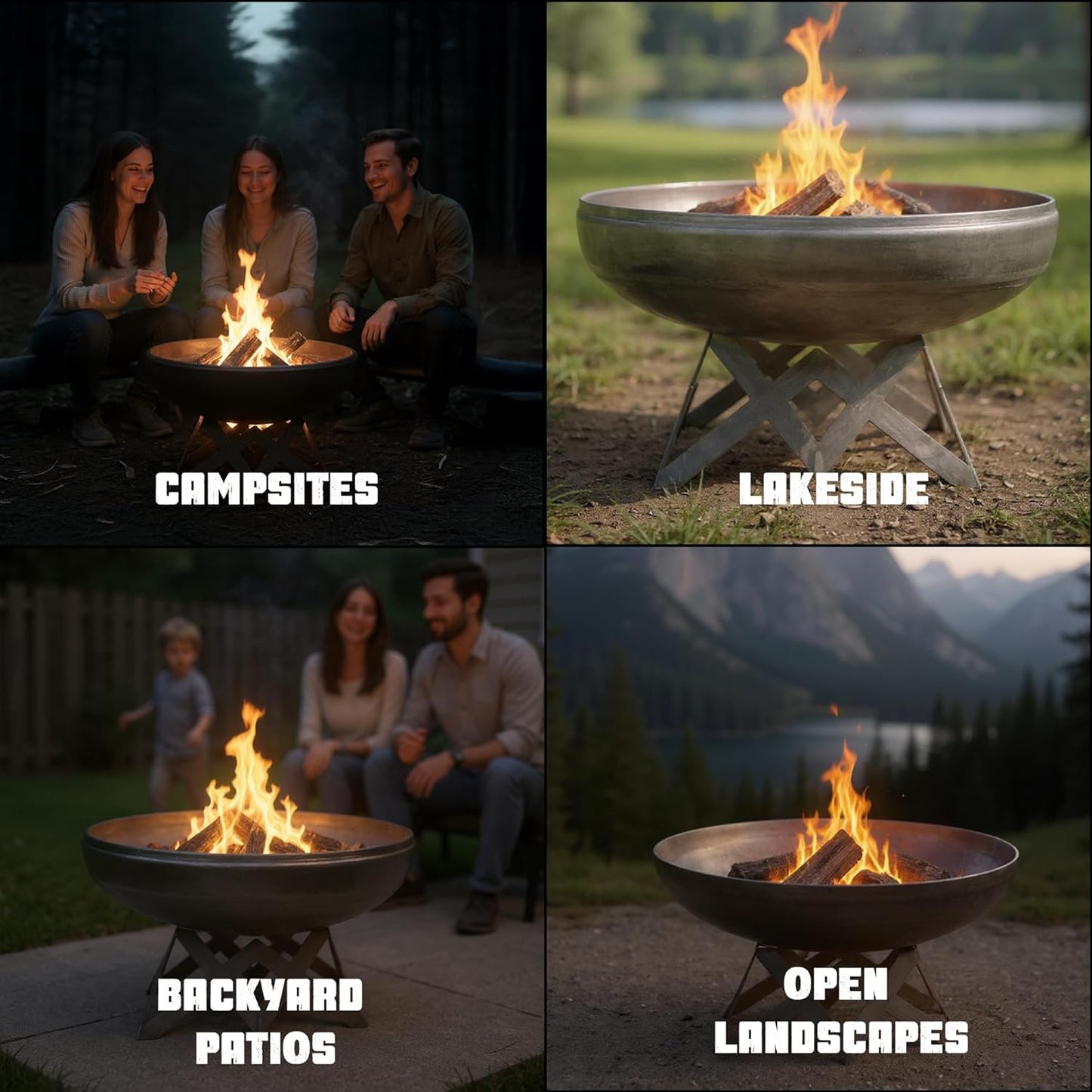 Liberty Fire Pit – Ohio Flame Wood Burning Outdoor Fire Pit - 48" Diameter with Angled Base (Made in USA)