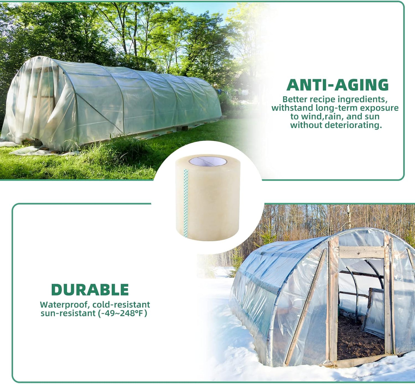 Greenhouse Repair Tape, 6.3 mil Thickness Greenhouse Plastic Tape, Clear UV Resistant Greenhouse Sheeting Coverings Film Tape(3inX213ft)