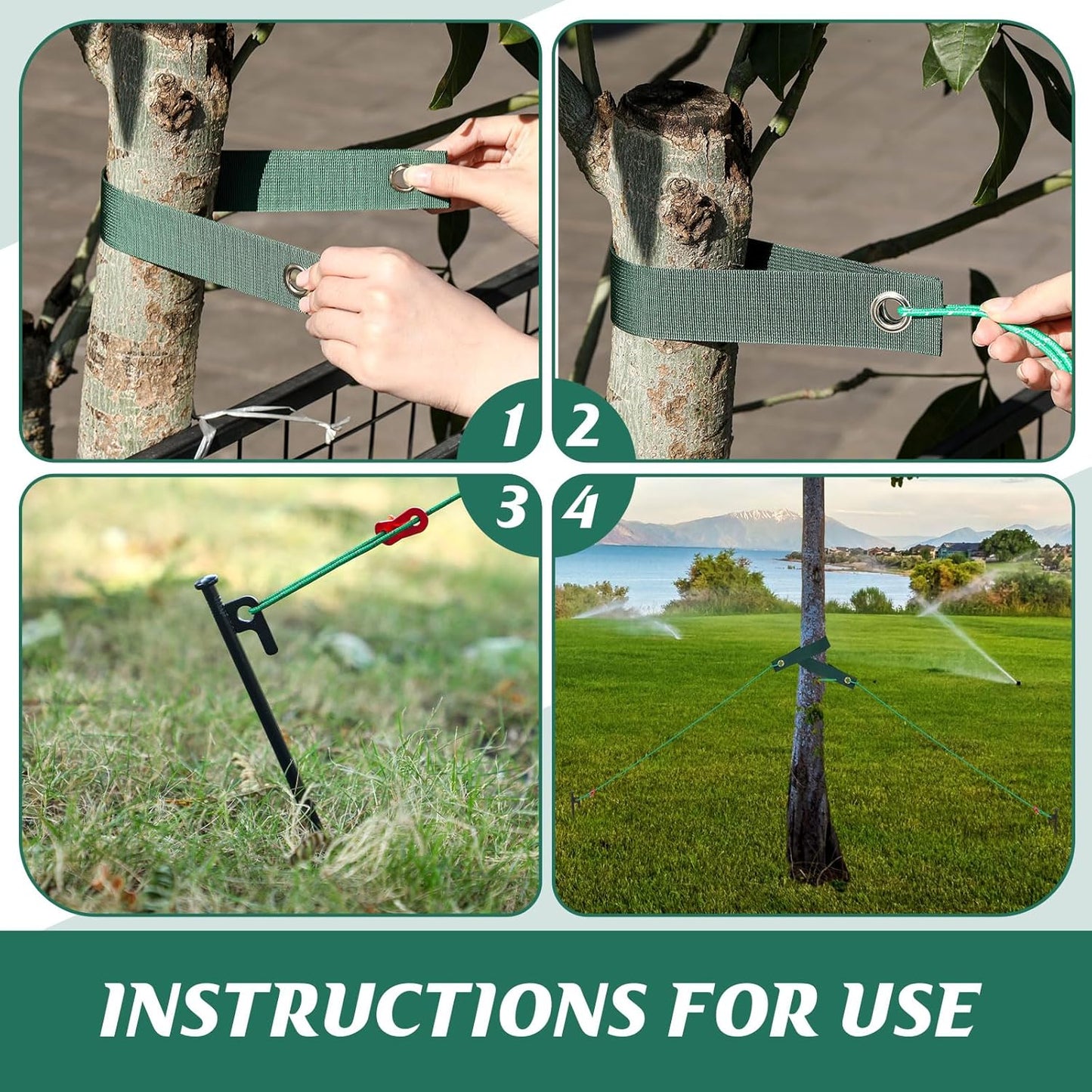 Suzile 60 Pcs Tree Stake Kit, Heavy Duty Tree Staking and Supports for Leaning Trees Include 11. 8'' Steel Stakes 15. 8'' Support Straps 13. 12 ft Ropes for Anchoring Hurricane Protection (Green)