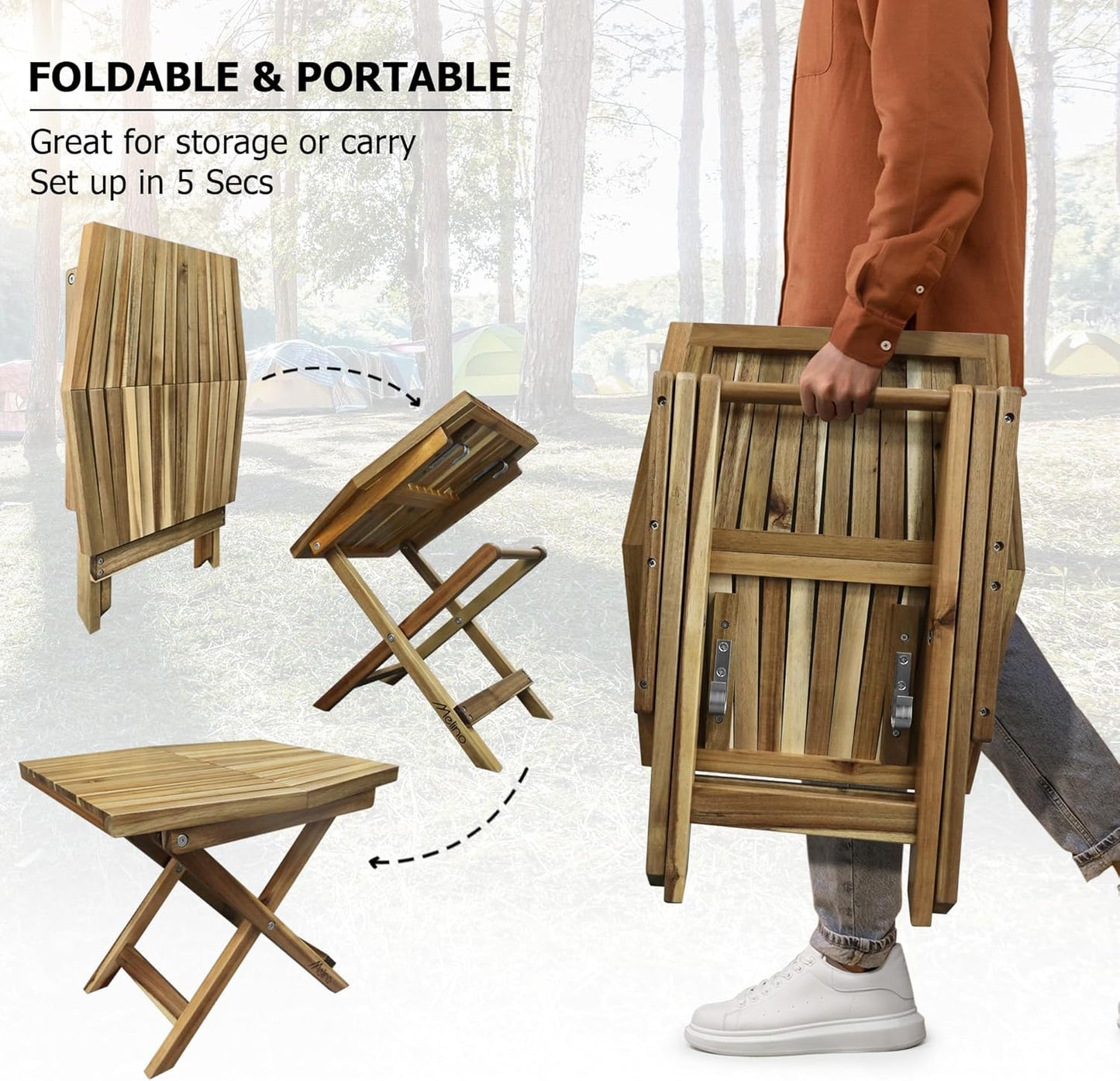 Melino Wooden Folding Outdoor Side Table, FSC Certified Acacia Weatherproof Side Tables, Wood Folding Small Table for Outdoor, Patio, Porch, Pool, Backyard, Garden, Balcony and Deck - Natural