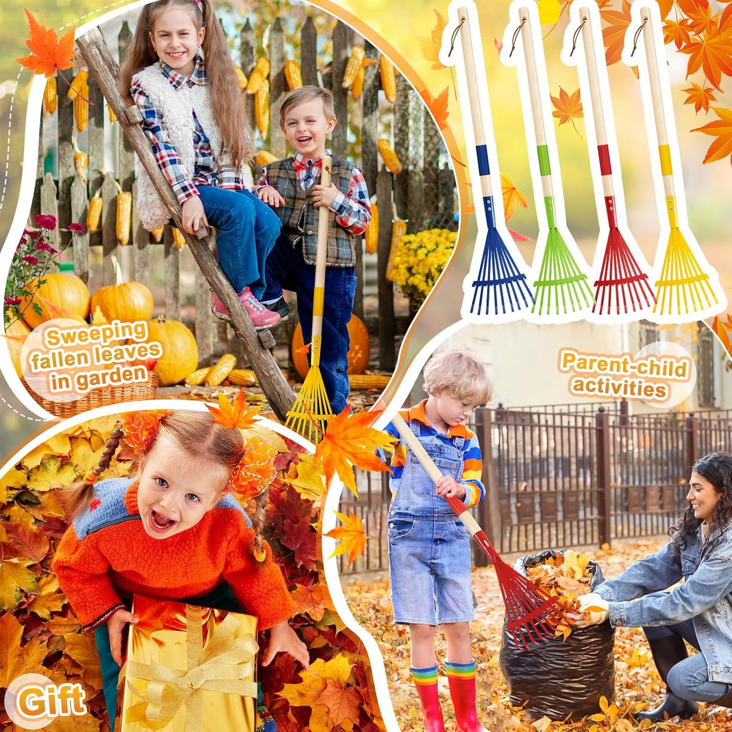 Suclain 8 Pcs Mini Rakes with Hardwood Handle Small Rake for Gardening Yard Tools Multicolor 28'' Mini Rake for Leaves Lightweight for Garden Leaf Tools