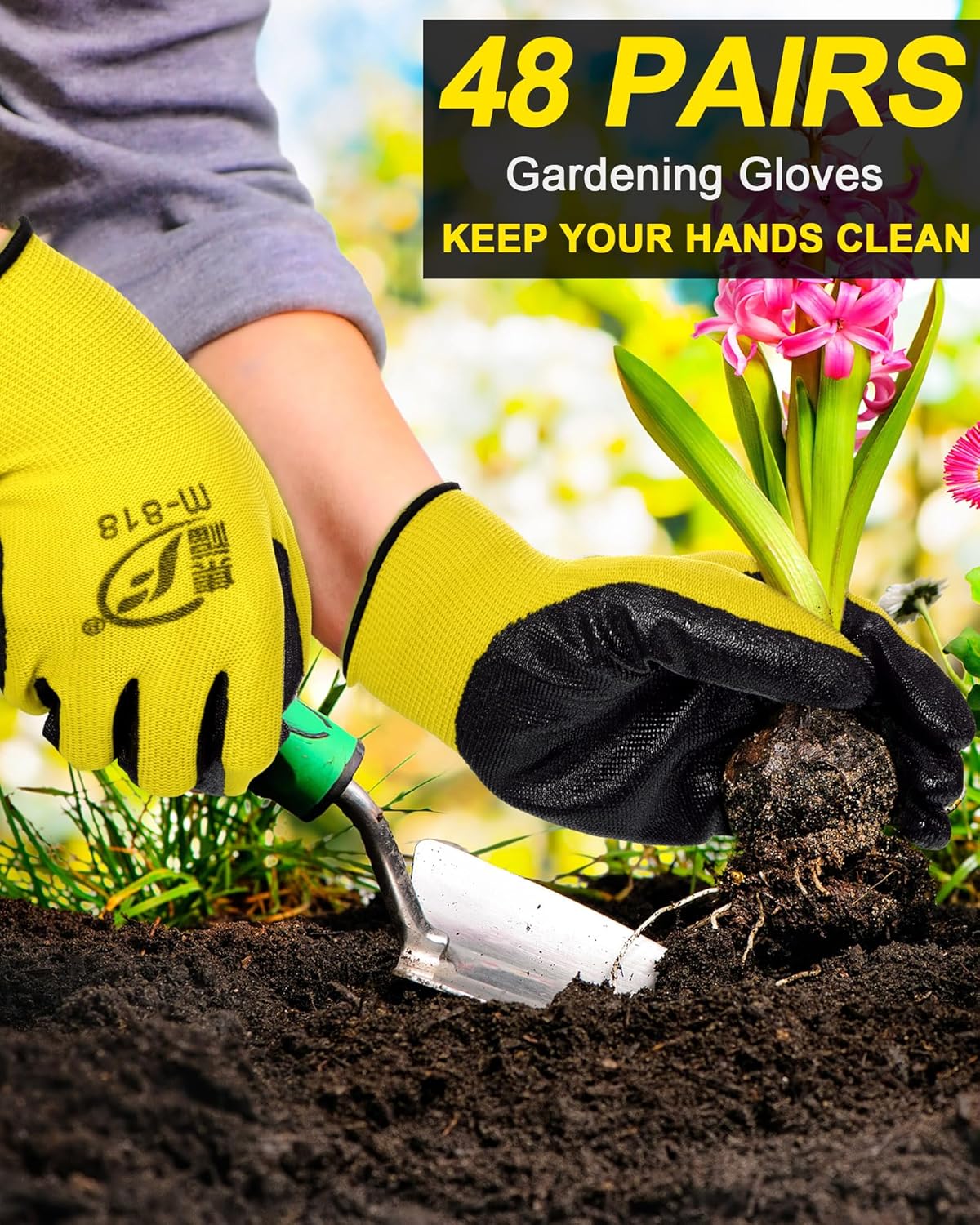 Nuogo 48 Pairs Gardening Gloves for Men Women Rubber Coated Safety Work Gloves Bulk for Gardening Construction Work