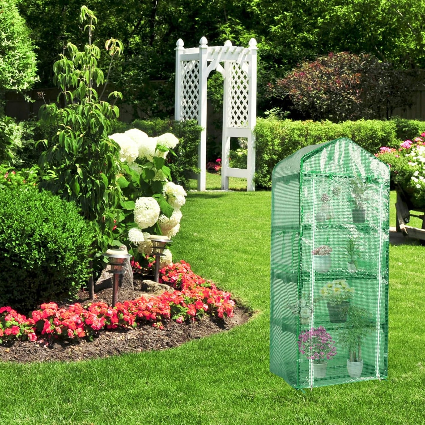 Oneness Mini 4-Tier Greenhouse, Indoor and Outdoor Reusable Portable Warm House with Green PVC Cover and Metal Shelf for Seeding in All Season, 29.5”W x 19.7”D x 62.2”H