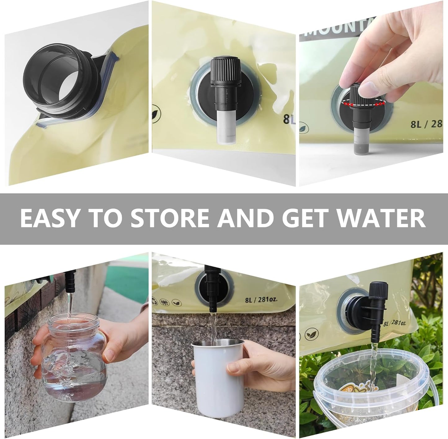 Collapsible 8L Water Storage Bag, BPA-Free Portable Folding Water Jug with Adjustable Faucet, Leakproof Emergency Water Bag for Camping, Hiking, Riding, Outdoor Sport (BEIGE, 1)