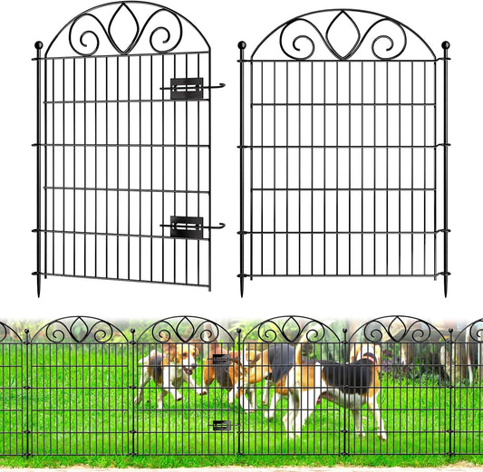 10 Panels No Dig Tall Garden Fence with Gate – 34" H X 22' L Rustproof Metal Dog Fences Outdoor for Yard, Decorative Animal Barrier Fence for Pet, Garden Border, Patio, Flower | Temporary Fencing