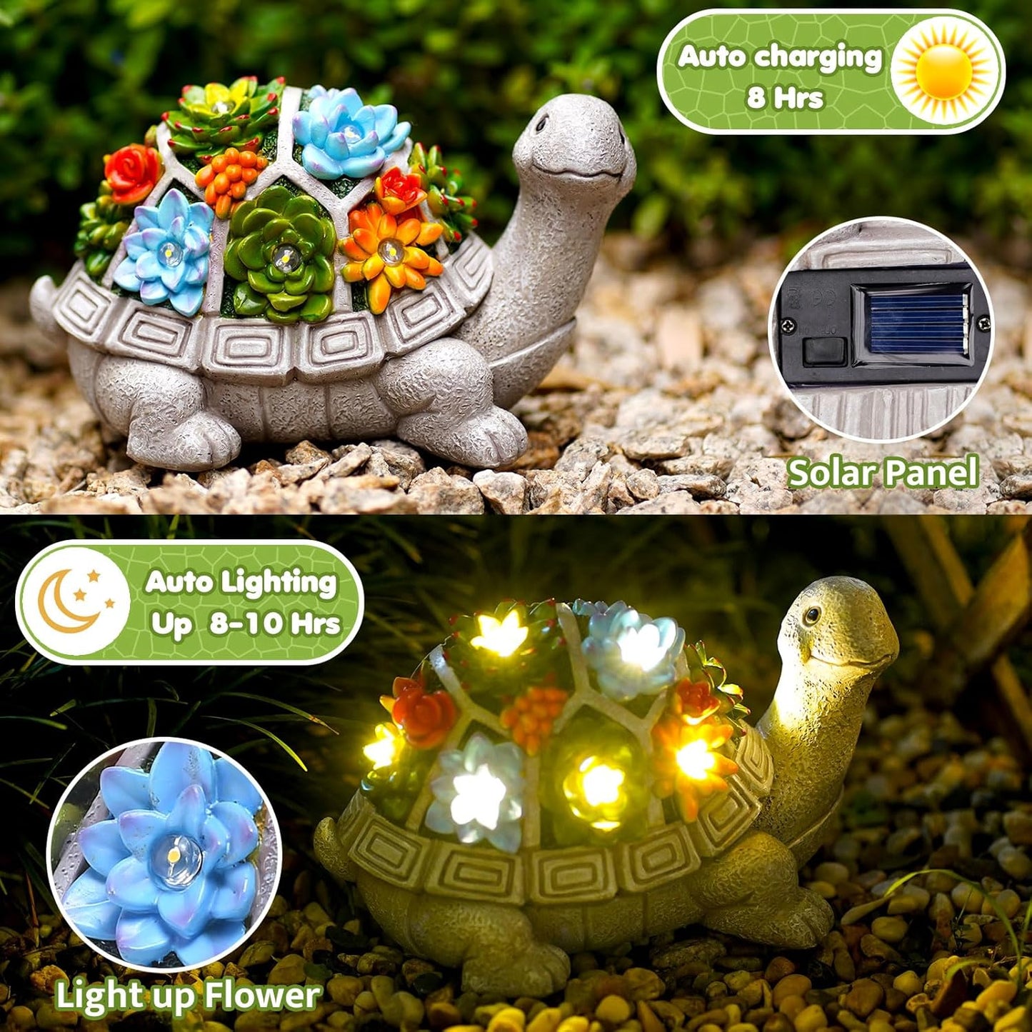 Solar Garden Turtle Statue - Turtle Decor with 7 Warming Solar LED Lights, Outdoor Decorations for Yard Patio Lawn & More, for Women, Moms, Birthdays