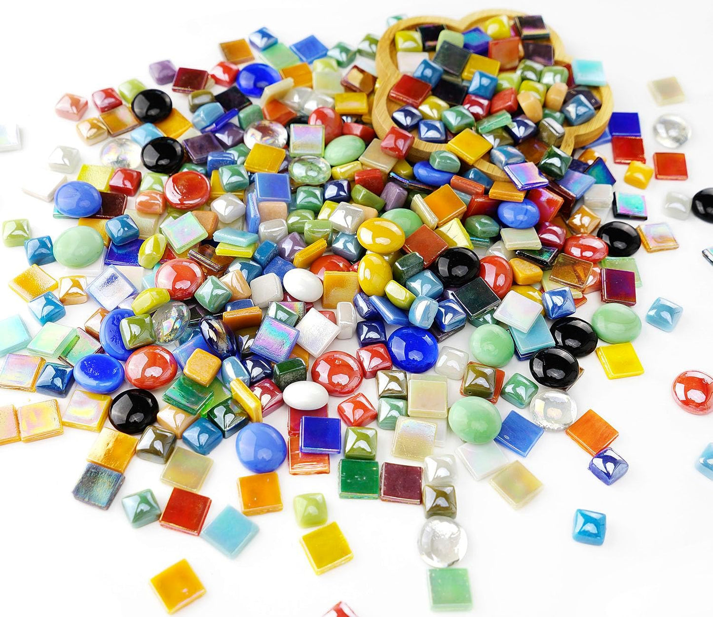 Lanyani 2.2 Pound Great Value Pack Glass Mosaic Tiles Bulk for DIY Crafts, Various Bright Solid Color Mosaic Pieces Tiles Supplies for DIY Crafting Iridescent Mosaic Glass Pieces