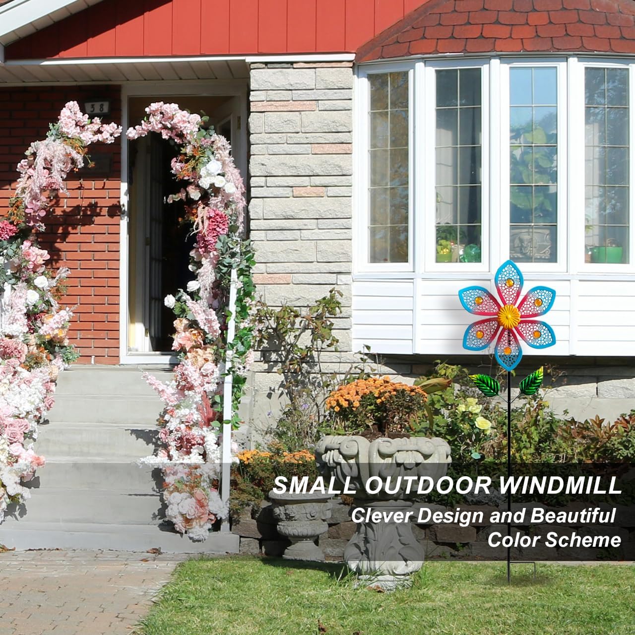 Metal Wind Spinners for Garden Decor - Outdoor Windmill Sculptures, Durable Yard Art Wind Spinners Metal Wind Spinner for Patio Lawn Ornament, Vibrant Red & Blue Garden Spinners Outdoor