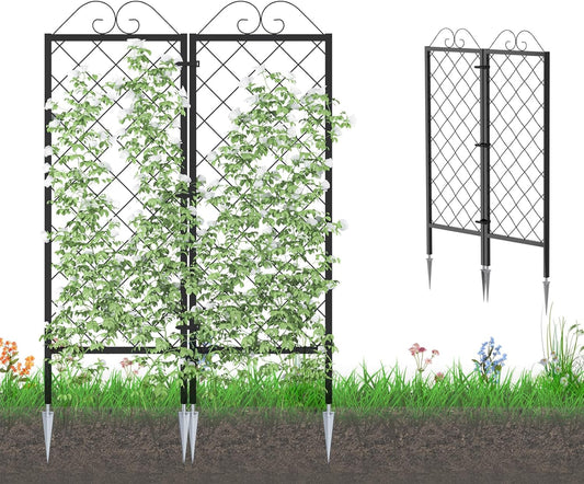 Zhongma 2 Pack Metal Garden Trellises for Climbing Plants, 53.5 Inch Tall Metal Fence Plant Support Trellis for Flower and Vagetable
