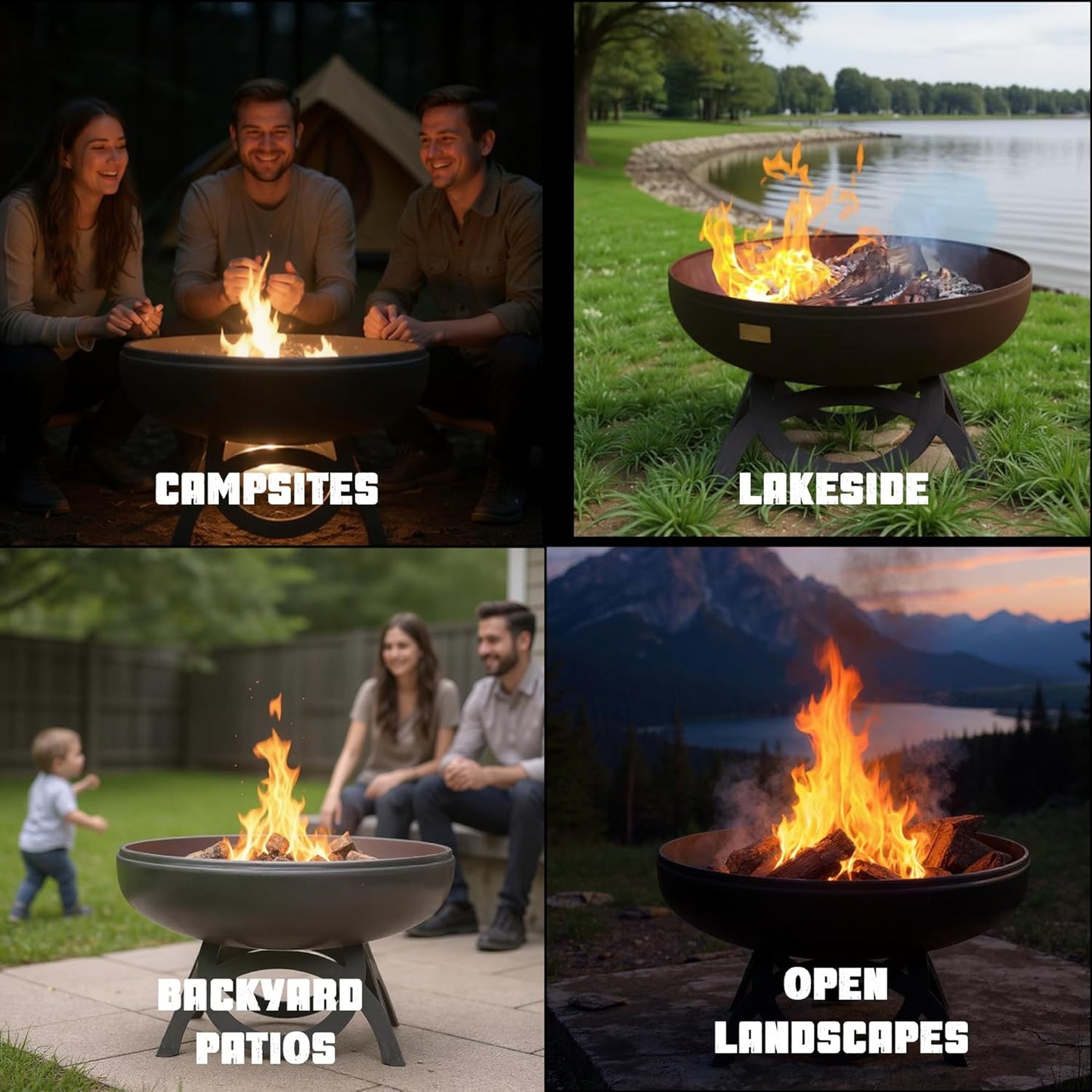 Liberty Fire Pit – Ohio Flame Wood Burning Outdoor Fire Pit - 48" Diameter with Curved Base (Made in USA)