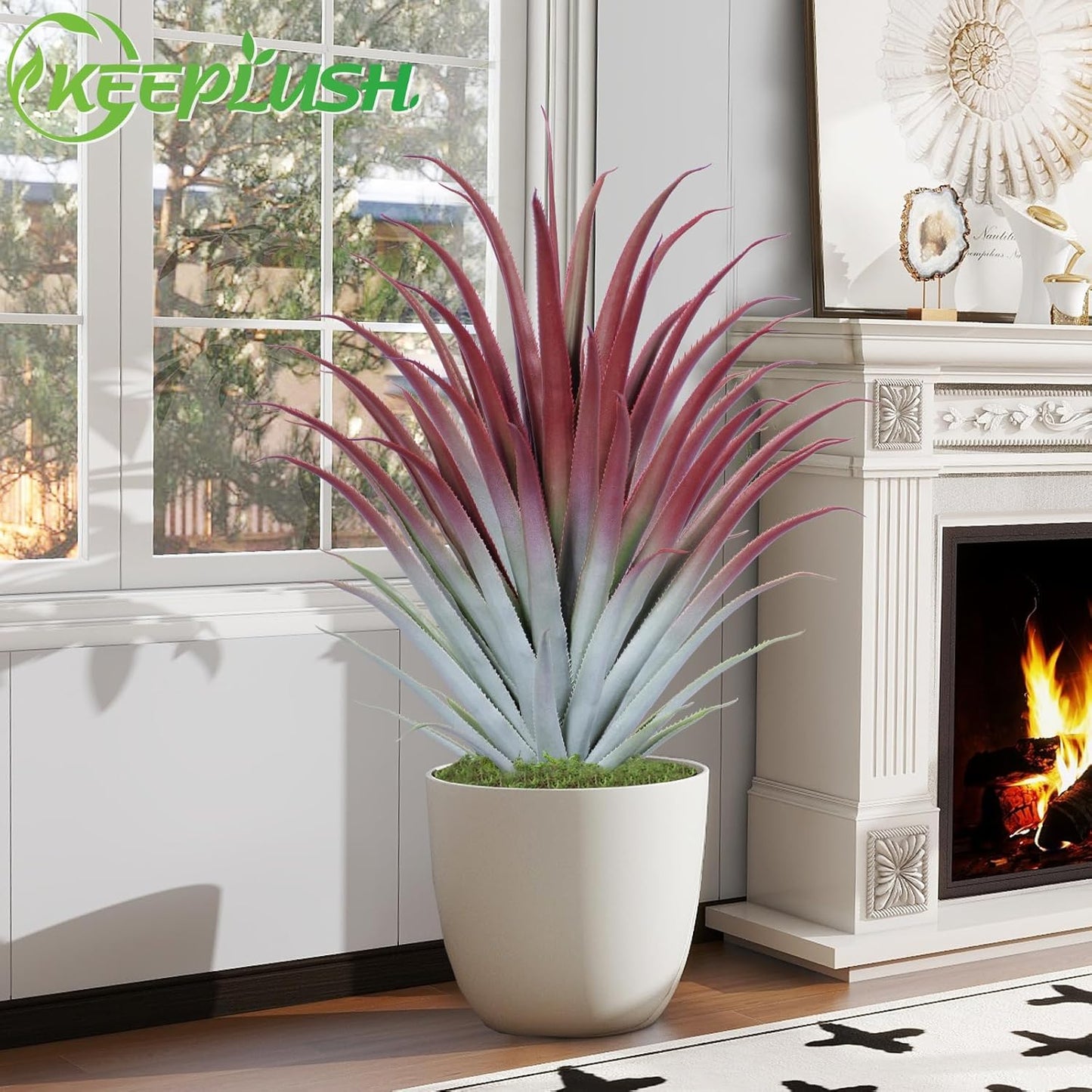 2ft Fake Spiked Agave Plant - Red Artificial Aloe Vera Plant 26 Inch - Tall Large Faux Floor Plants Perfect for Porch Door Step Home Office Patio Indoor Outdoor Decor (2 Pack)