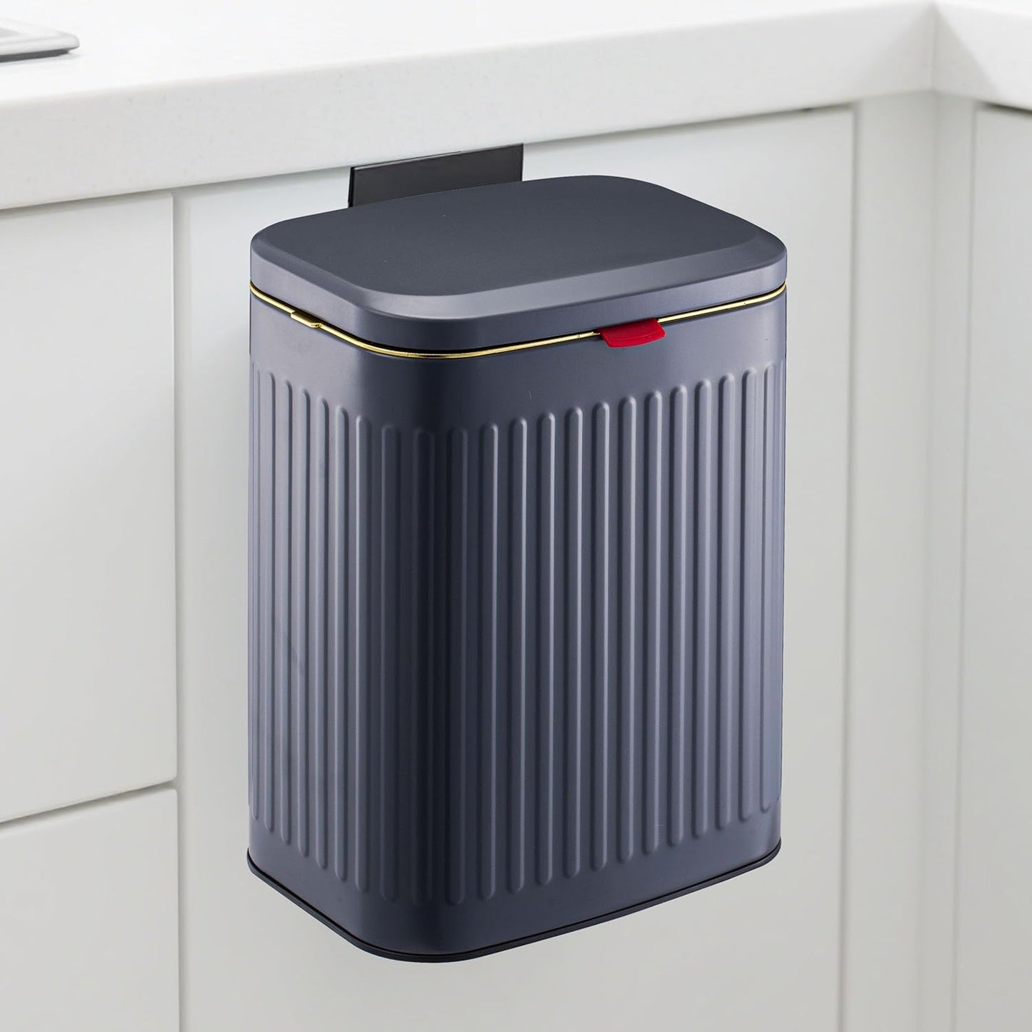 2.11Gallon 8L Carbon Steel Trash Can Door Compost Bin Wall Mounted 2 Ways Sliding Lid Compost Bin Countertop Kitchen Hanging Cabinet Door Trash Bin Metal Garbage Bin Cubo de Basura Grey