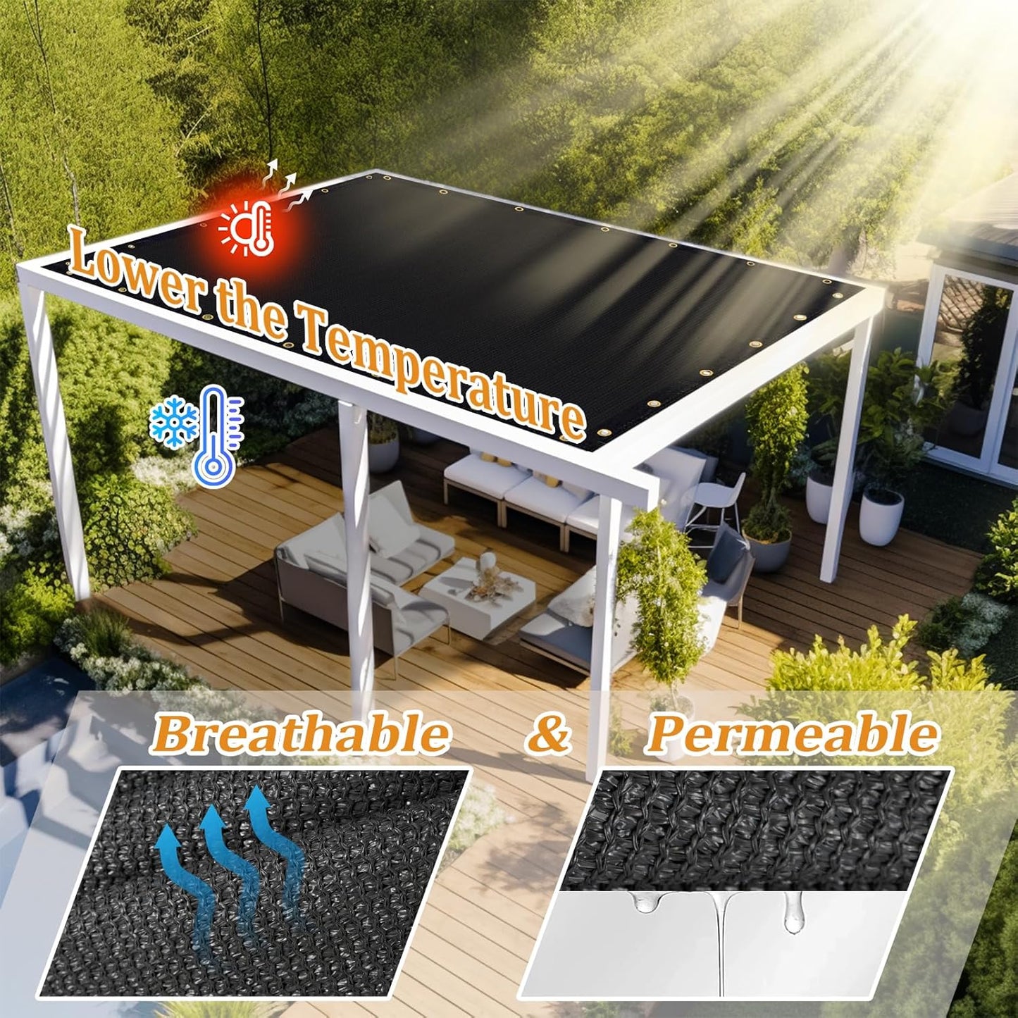 Shade&Beyond Customized Size 8' X 11' Shade Cloth with Grommets, 90% UV Protection UV Protection Mesh Tarp Sun Screens for Patio GN01, Black