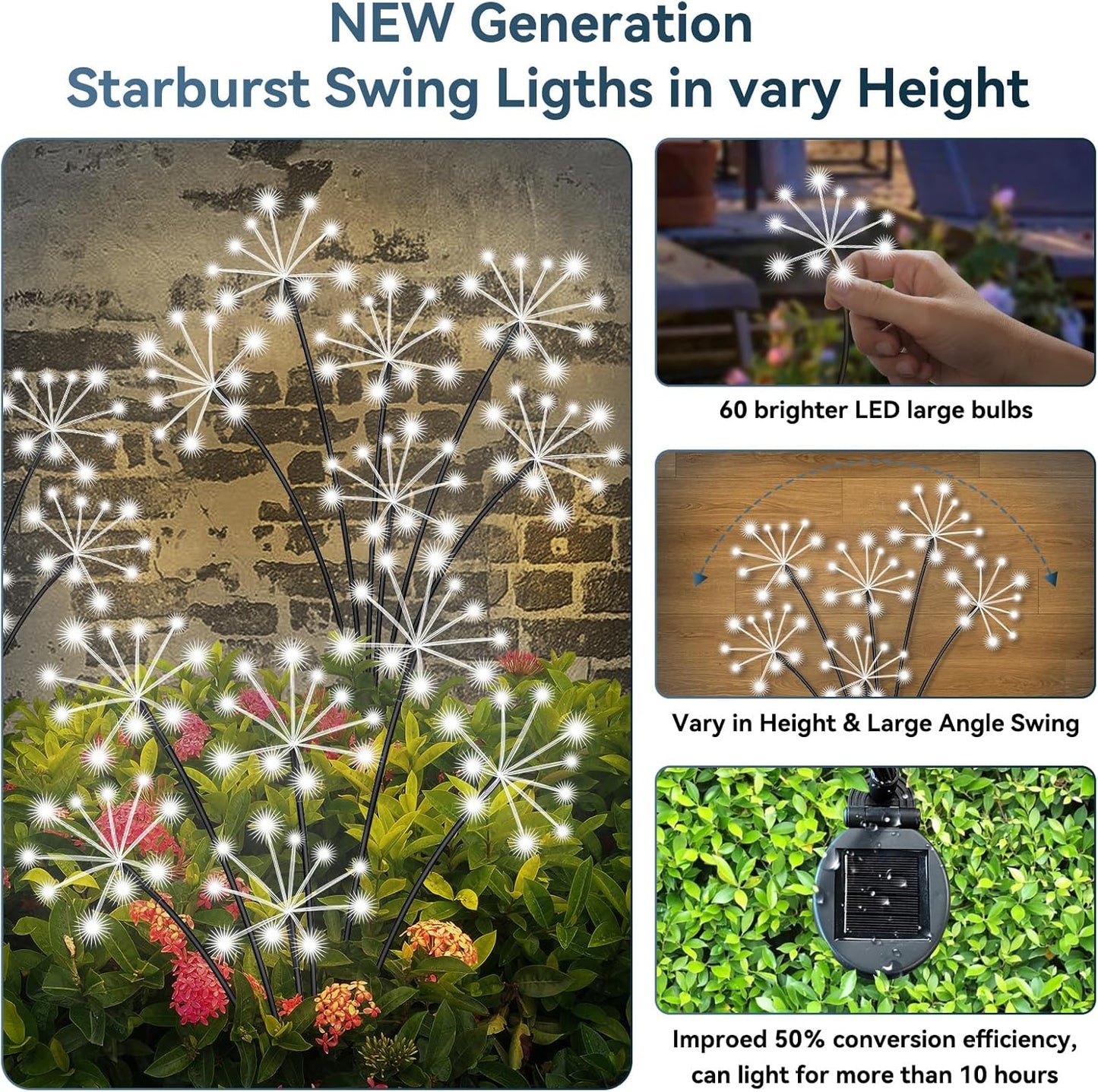Solar Garden Lights 2 Pack Waterproof Swaying Starburst Light Solar Outdoor Lights for Yard Patio Walkway Pathway Party Wedding Decoration, Unique Gifts for Women, White