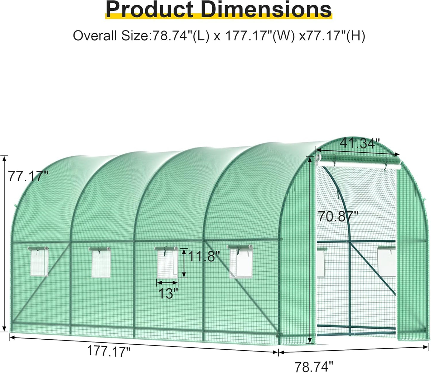 15x7x7 FT Walk-in Greenhouse for Outdoors w/ Watering System,8-Ventilated Screen Window Portable Greenhouse for Winter Plant Protection w/ 2-Zipper Door,PE Cover & Heavy Duty Frame