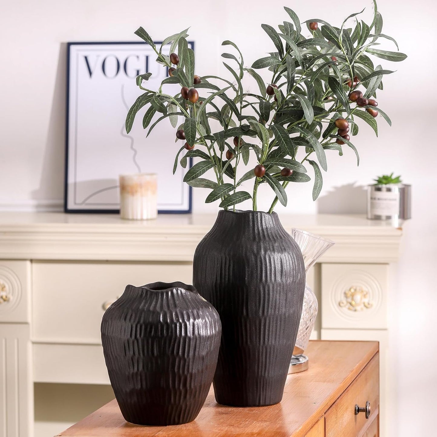 Elegant Black Ceramic Vase - Modern Minimalist Home Decor Vase, Centerpiece for Living Room, Dining Table, Office - 11.6 Inches Tall, Handcrafted Pottery for Farmhouse, Boho, Contemporary Style