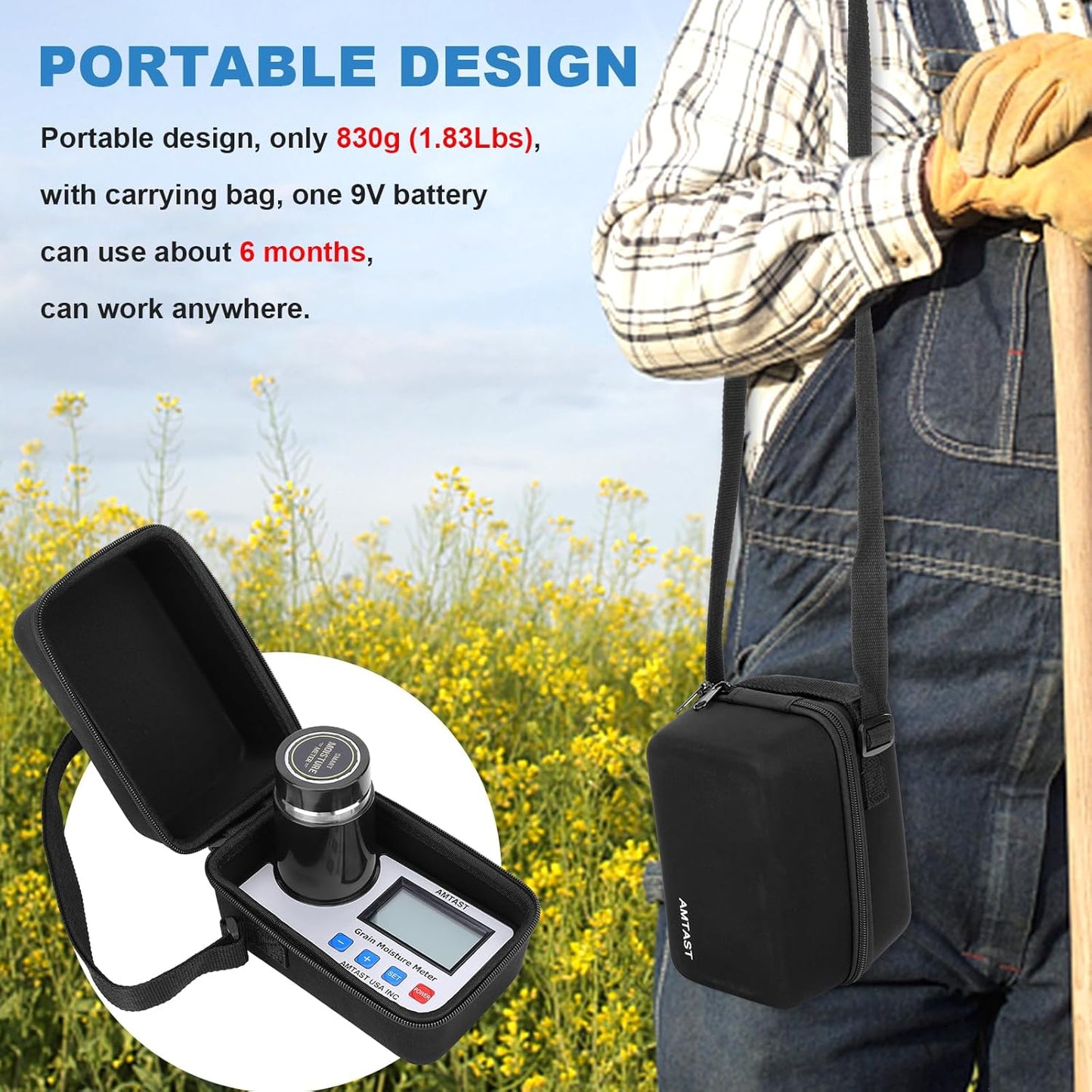 Grain Moisture Meter High Precision Grain Moisture Tester with Temperature Compensation Portable Seed Moisture Meter for 22 Grains Including Wheat, Soybean, Coffee and More