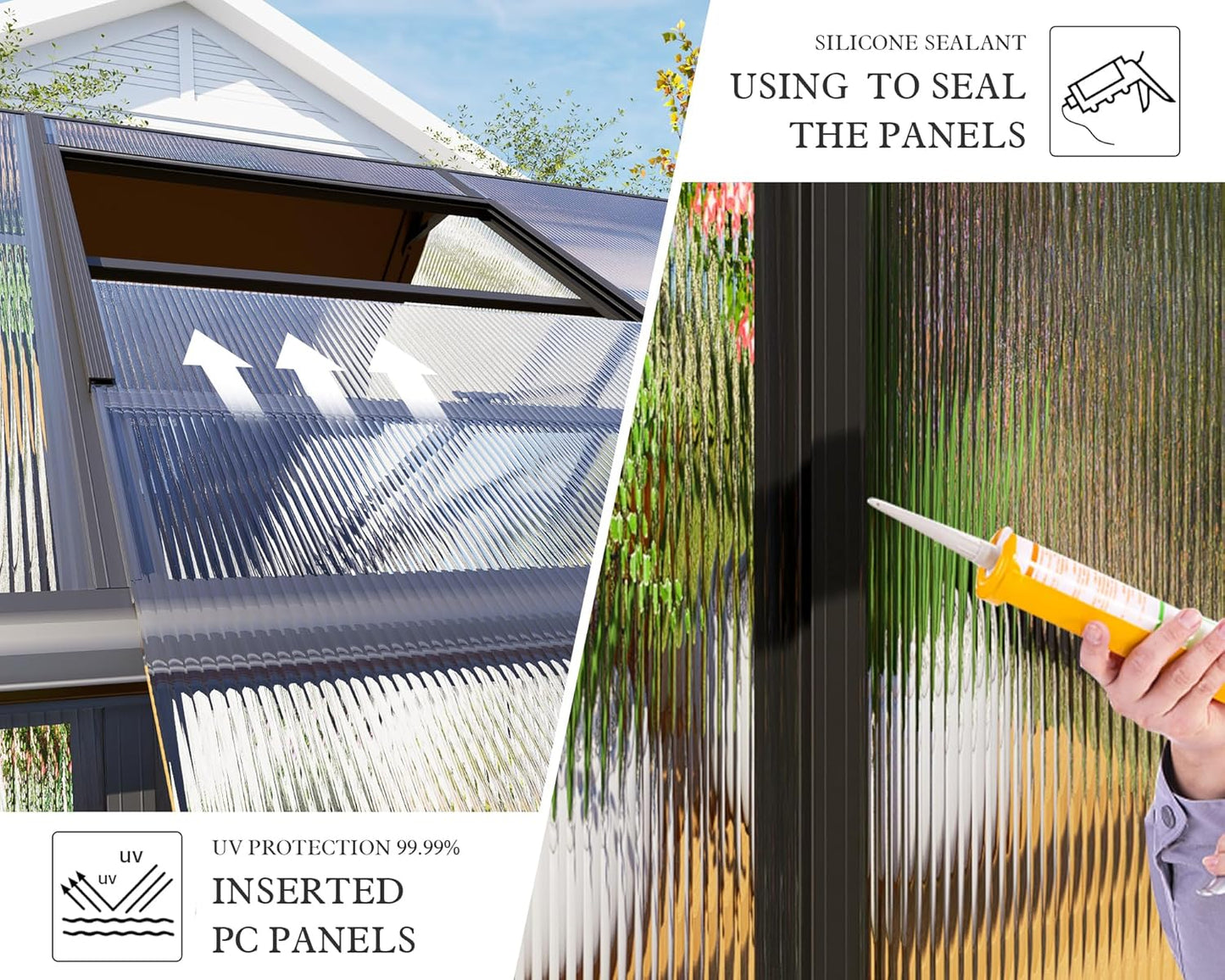 Howe 14x9.5x9 FT Polycarbonate Greenhouse with 2 Vents and Double Swing Doors 6FT Added Wall Height, Walk-in Large Sunroom Aluminum Greenhouse for Outdoors, Black