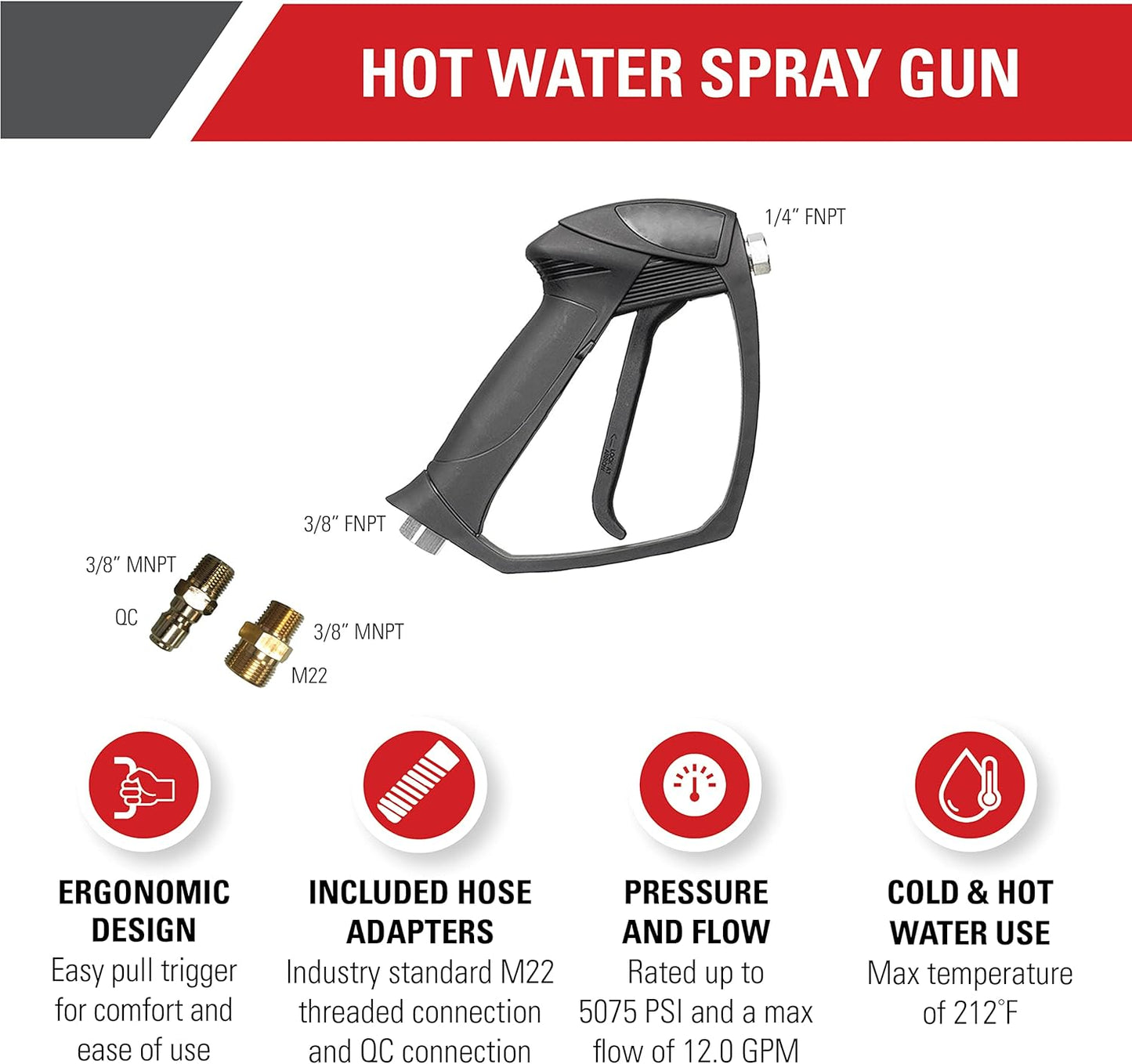 Simpson Cleaning 80178 Universal Hot Water Gun with M22 and QC Adaptors, Rated Up to 5075 PSI, Plain