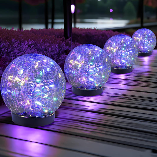 Solar Globe Lights Outdoor Waterproof-Solar Balls for Garden-Cracked Glass Ball Solar Lights Outdoor-Solar Orbs for Outside-Outdoor Decorations for Patio and Yard Lawn Backyard Decor