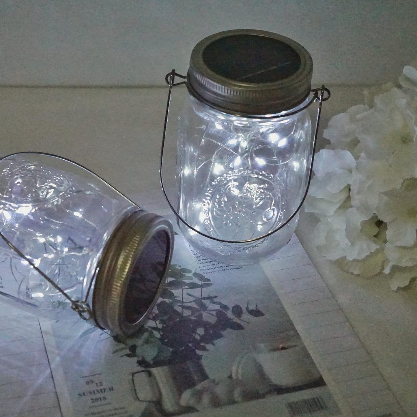 Decorman Solar Mason Jar Lights, 10 Pack 30 LED Fairy Star Firefly String Lids Lights with 10 Hangers for Patio Yard Garden Party Wedding Christmas Decoration(Jars Not Included) (10 Pack, Cool White)