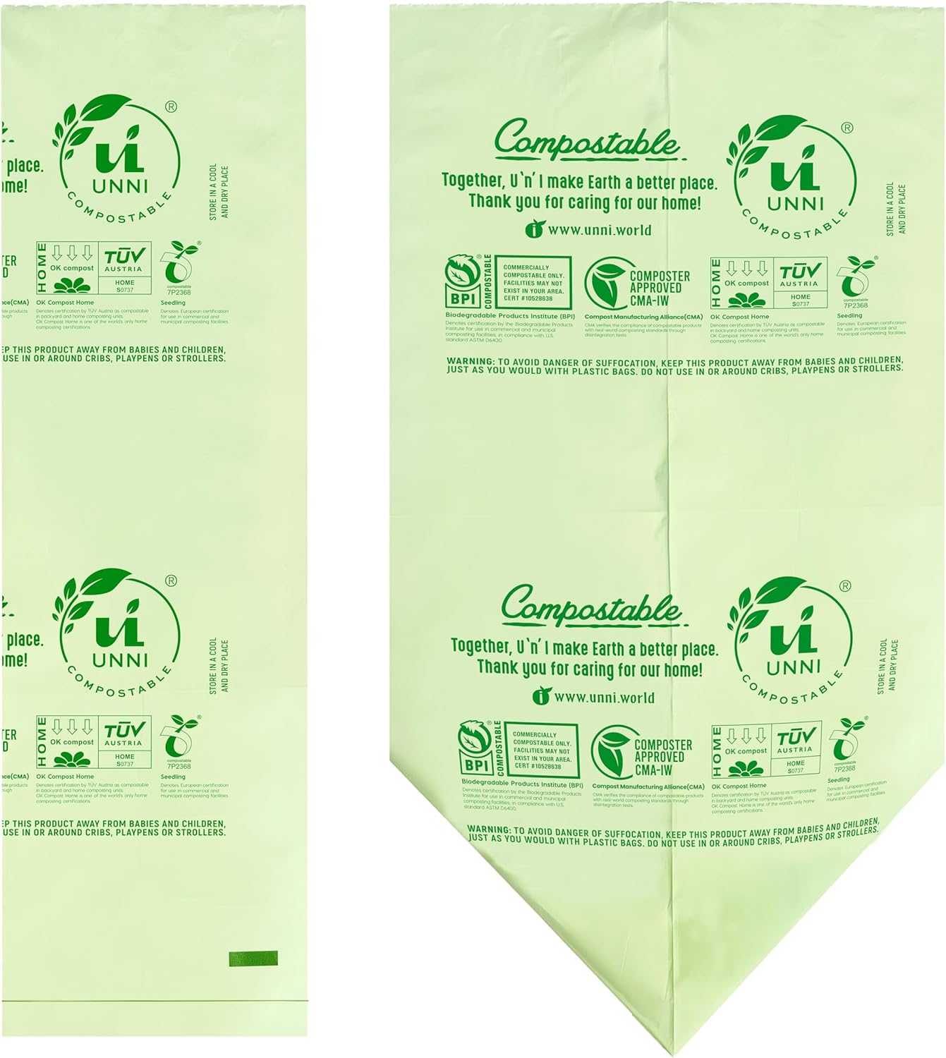 UNNI Compostable Lawn & Leaf Bags, 30-33 Gallon / 124 Liter, 20 Count, Extra Thick 1.1 mil Yard Waste & Food Scrap Liners, Certified by BPI, CMA & OK compost HOME, Meets the ASTM D6400 Standard