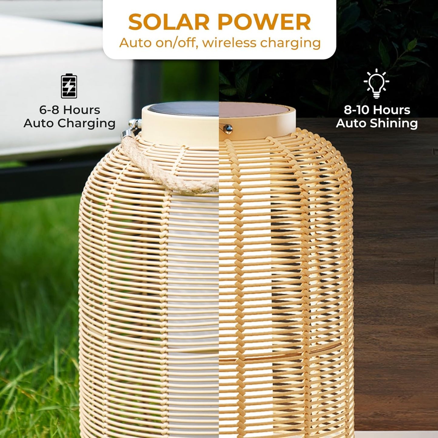 Solar Yard 2-Pack Outdoor Solar Lantern Lamp, Water-Resistant Boho Lights for Outside Hanging Lantern Table Lights Decoration for Garden, Patio, Porch, Trees, Pathway, Black and Natural