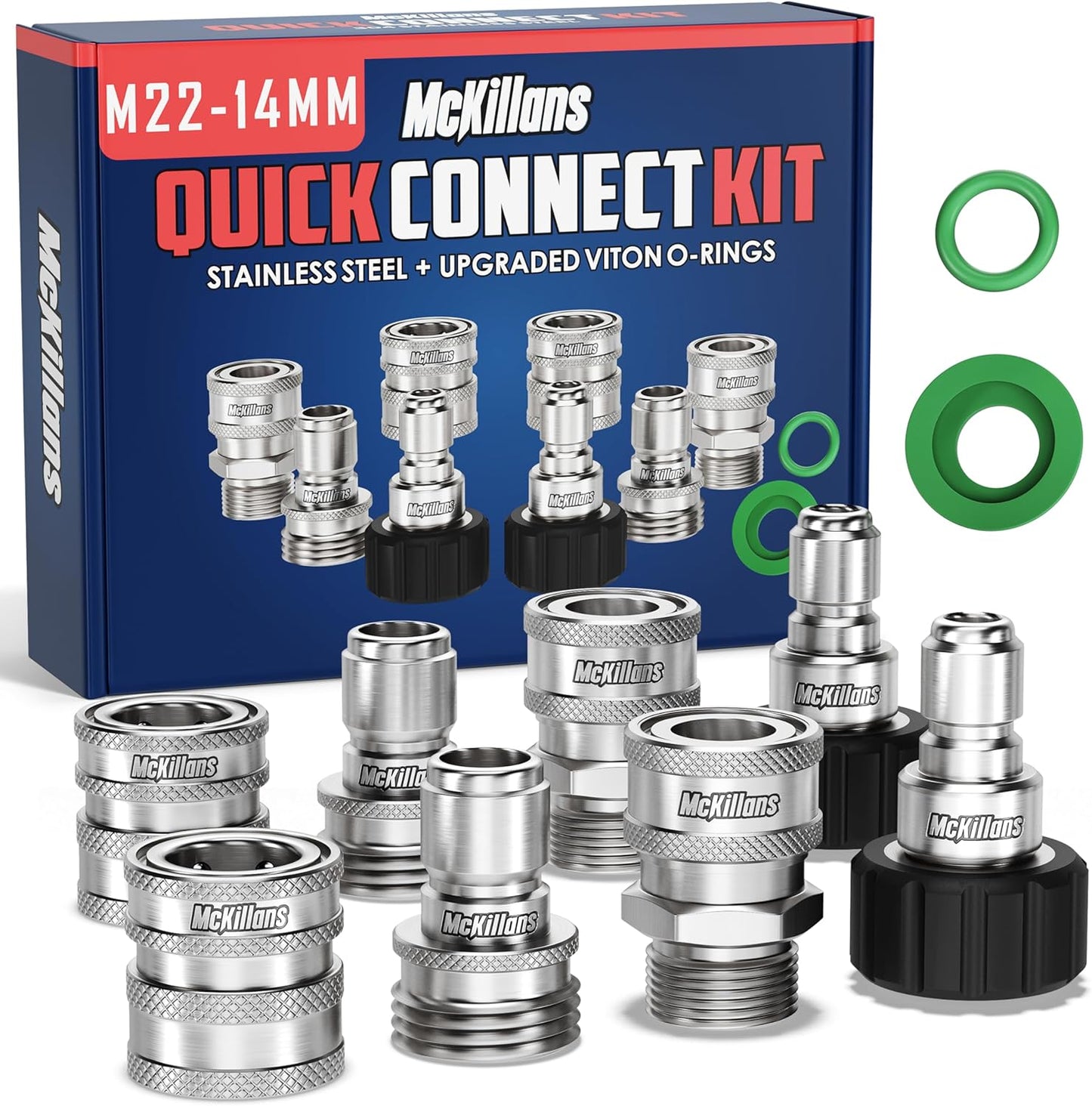 McKillans® M22-14mm Pressure Washer Quick Connect Kit, M22-14mm to 3/8" Male Female Quick Disconnect Kit for Power Washer (Stainless Steel)