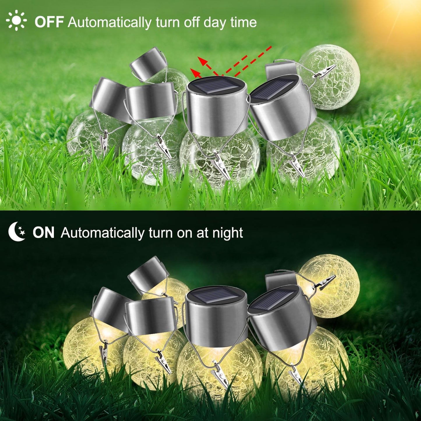 Solar Lights Outdoor Decorative 32 Pack, Hanging Solar Garden Lights Waterproof, Solar Powered Globe Lantern Cracked Glass Ball Lights for Yard Patio Fence Tree Umbrella Holiday Decoration, Warm White