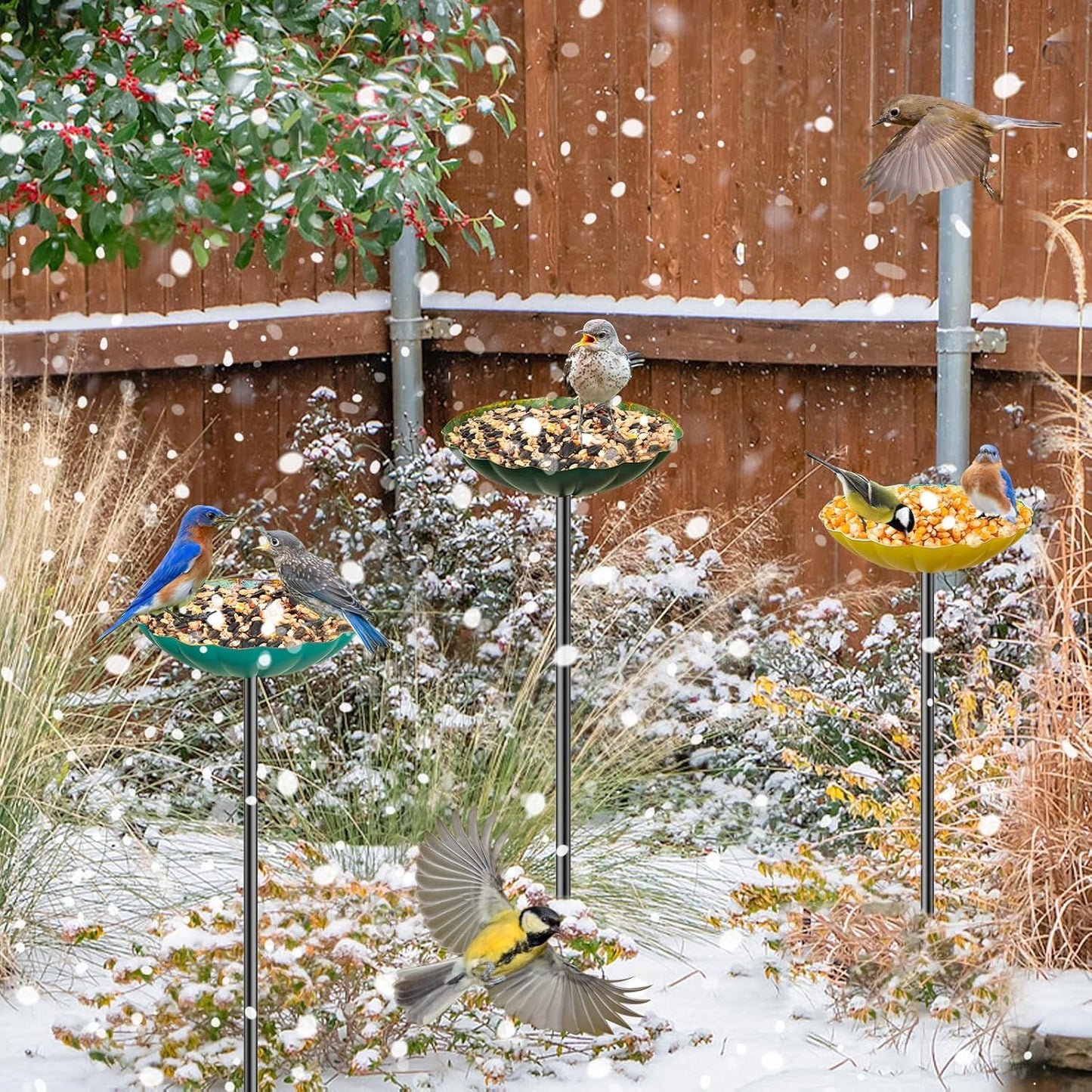 Metal Flower Bird Bath for Outside, Small Hummingbird Bath Bowl Detachable Birdfeeder Bowl Garden Decor for Outdoor Yard Lawn (4PCS-Flowers)