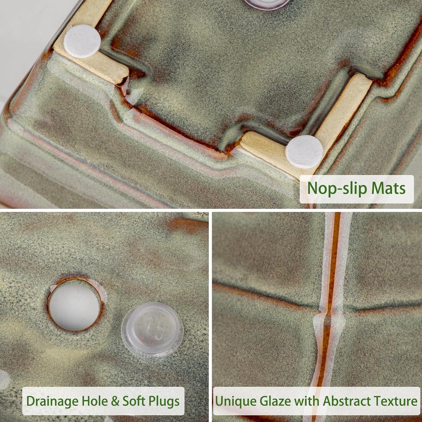 Ceramic Bonsai Pots with Drainage Tray, Set of 2 Rectangular Glazed Bonsai Planters for Indoor/Outdoor Use, Shallow Brown Bonzai Tree Pots for Succulent, Orchids, Cacti, Home, Patio, Garden, 7.5"x5.5"