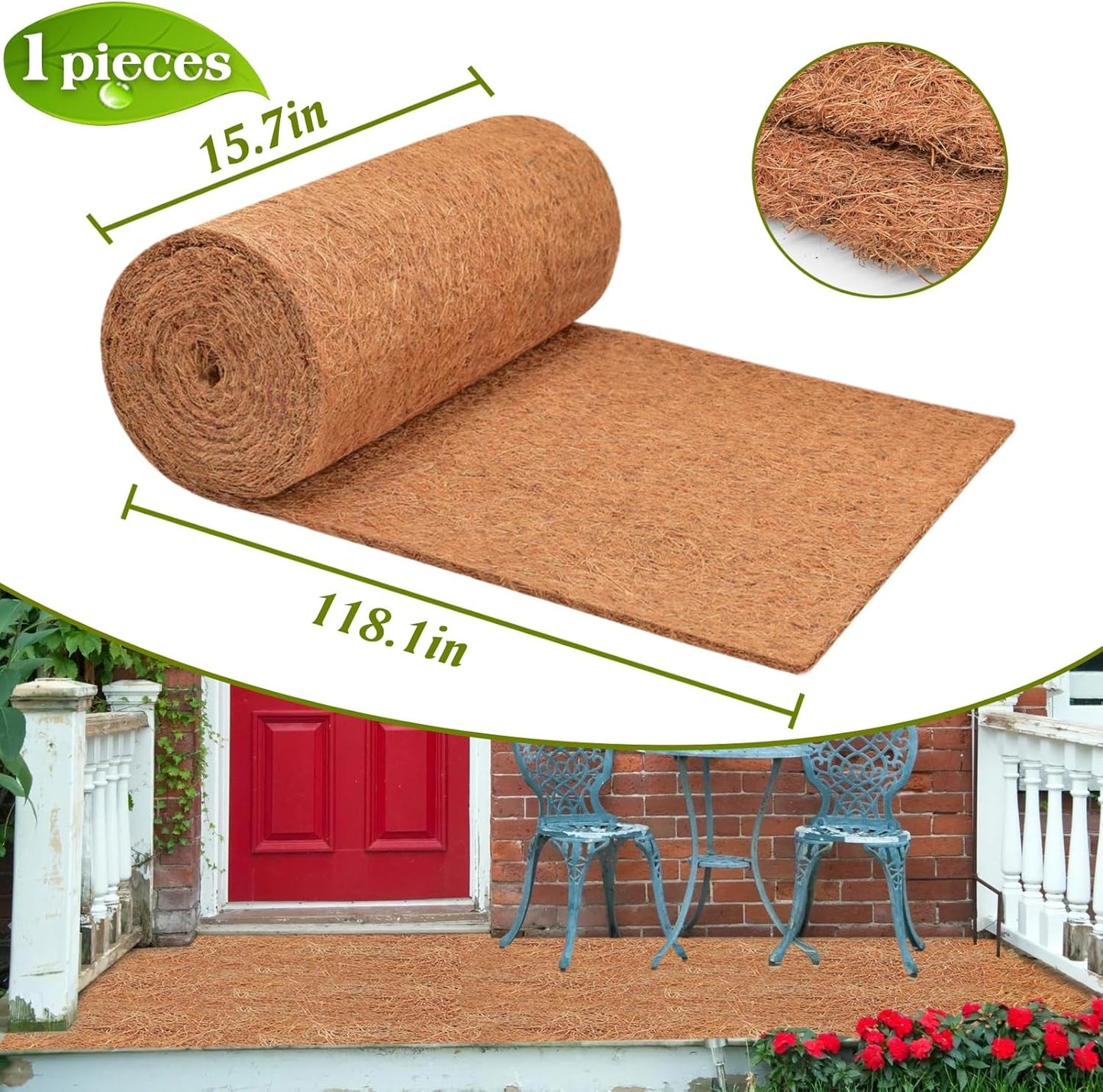 Thickend No Slip Ice and Snow Carpet-16 x 118 inch Natural Coconut Fiber Mat Walking Safety, Winter Walkway Carpet Runner for Front Door Hallway Stairs, Outdoor Patio Porch Garden