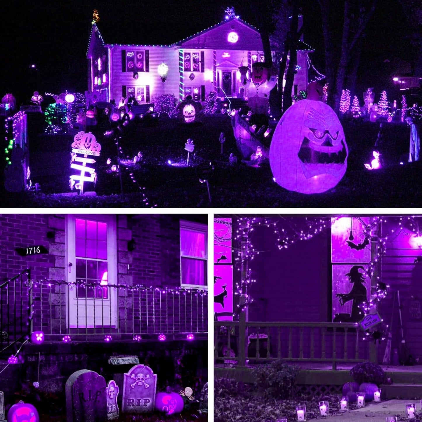 Solar Powered String Lights Outdoor, 2 Pack Total 200 LED 66FT Solar Powered Halloween Decorative Fairy Lights 8 Modes Black Wire for Halloween, Garden, Patio, Party, Yard, Christmas(Purple)