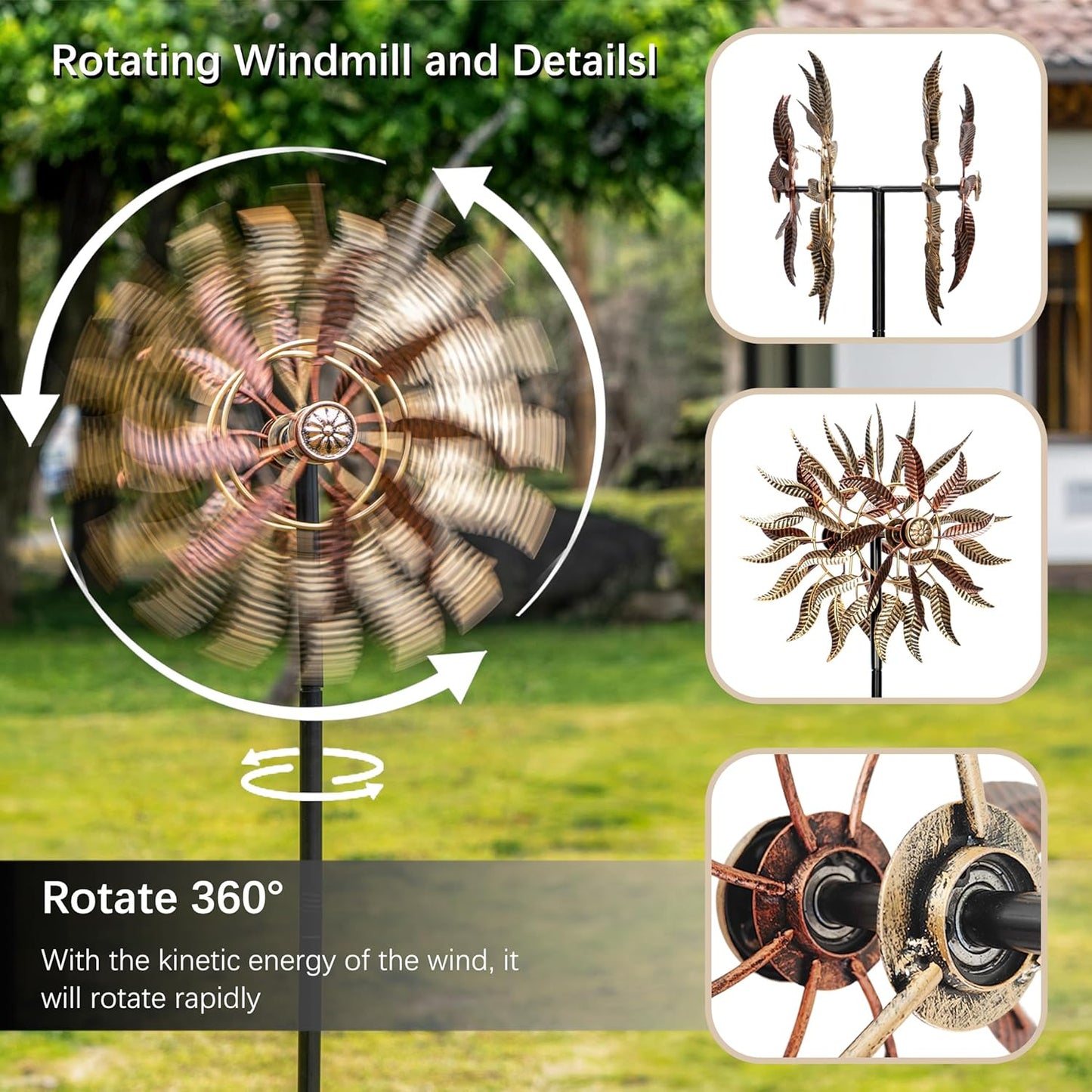 Large Outdoor Metal Wind Spinner,Two-Way Wind Sculptures,360 Degrees Kinetic Wind Spinners Yard Art Decor for Patio, Lawn & Garden 63 * 13.4 Inches