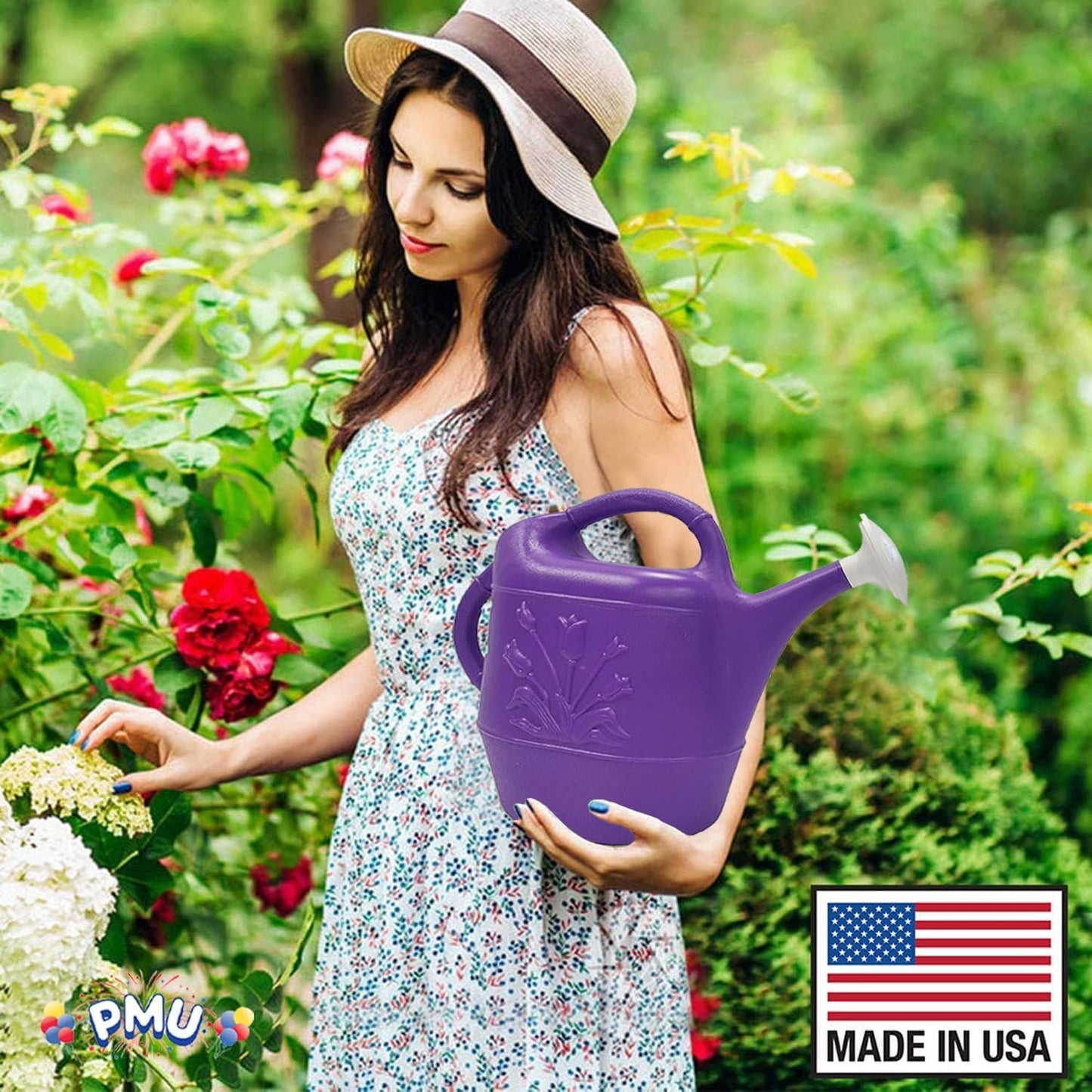 PMU 2 Gallon Watering Can - Garden Watering Can for Indoor & Outdoor Plants - Plastic Water Can with Detachable Sprinkler Head - Large Water Pot, Made in USA - Purple Pkg/12