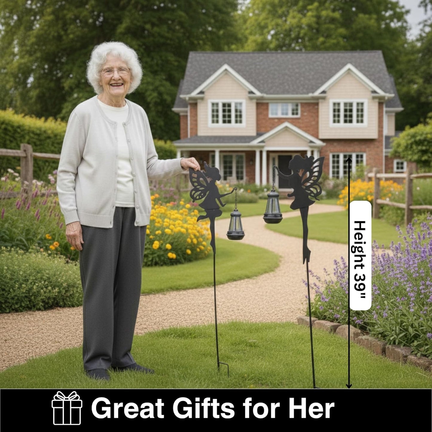 Fairy Garden Accessories Outdoor Lawn Ornaments 1 Pair - Solar Lights Halloween Decorations Garden Statue, Metal Stakes Decorative Figurines for Yard Decor, Patio (Type A Color-Shifting Lighting)