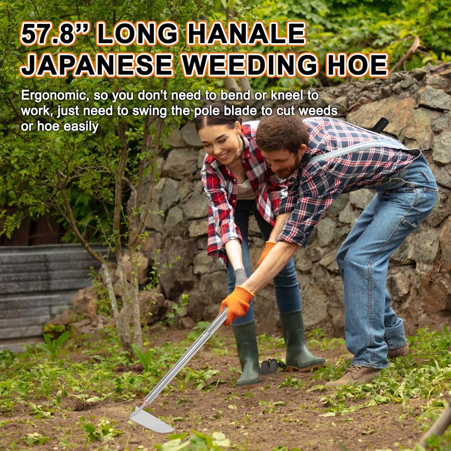Japanese Weeding Sickle Hoe,Adjustable Long Handle Standing Hoe Graden Tool,Angular Weed Sickle Garden Tool,Action Hoe for Weeding and Planting