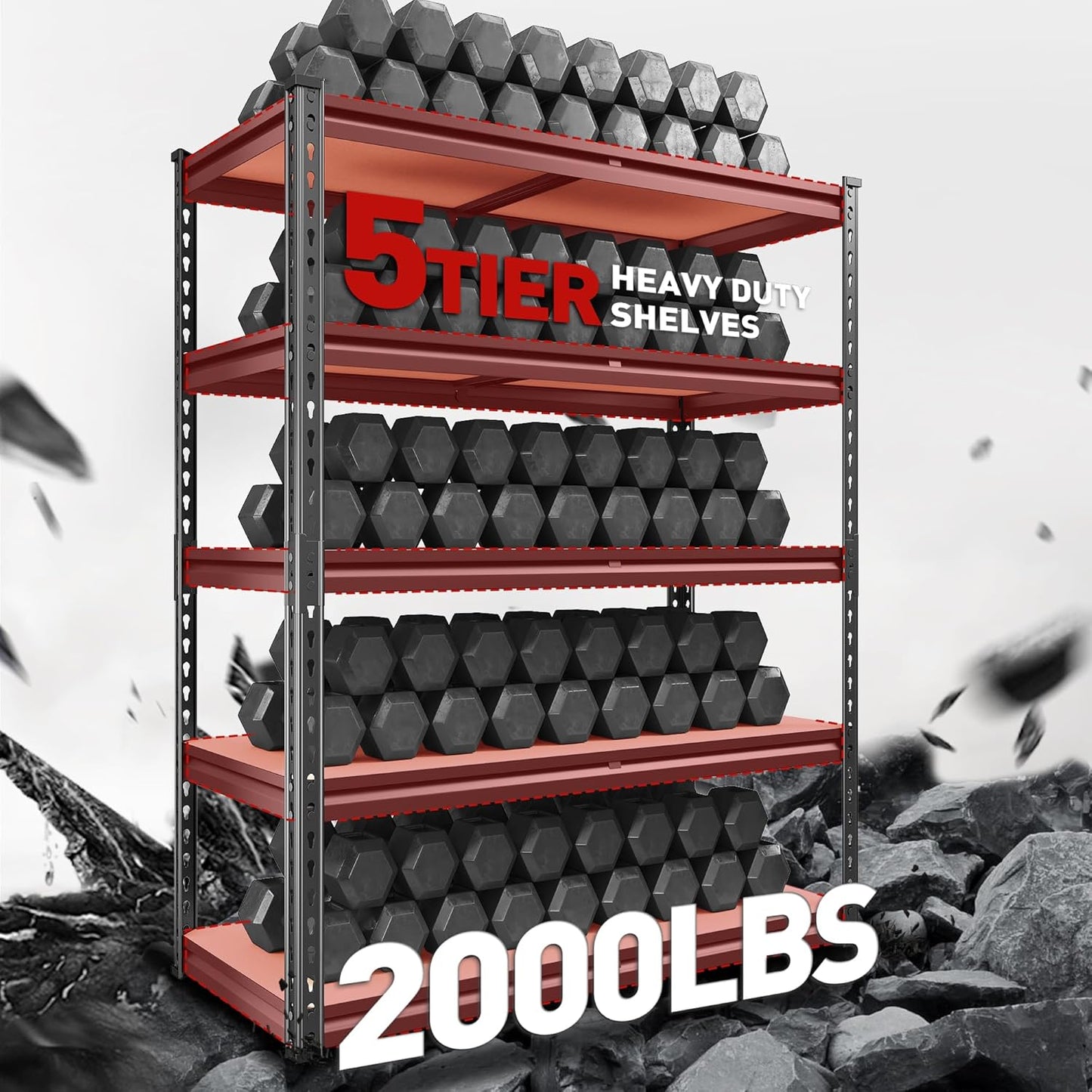 REIBII 2000LBS Garage Shelving Heavy Duty Storage Shelves 72" H Metal Shelving for Garage Shelves Adjustable 5 Tier Metal Shelf for Pantry Closet Kitchen Basement 35.5" W x 72" H x 15.8" D