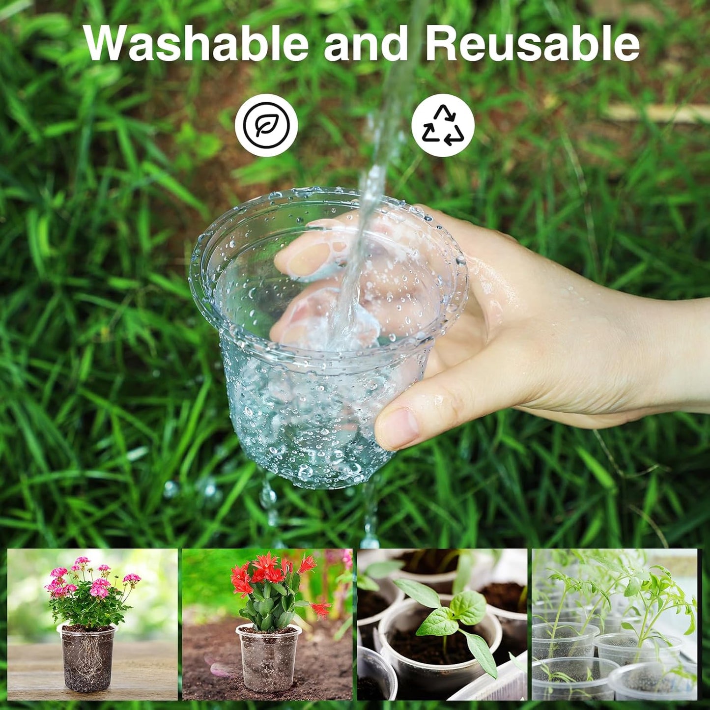 Bonviee 20 Packs 6.7 Inch Clear Nursery Pots, 1 Gallon Plastic Seedling Pots with Drainage Holes, Planters for Indoor Plants and Small Seed Starters, High Transparency Flower Pots with 10 Plant Labels