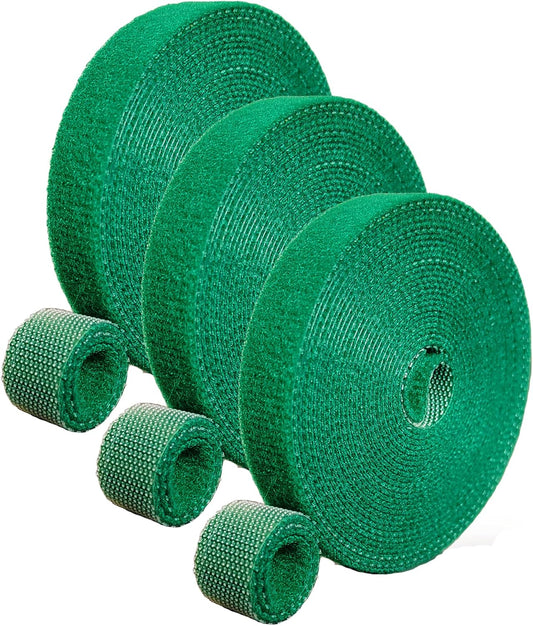 Green Garden Ties|Plant Ties for Climbing Plants 100 feet x1/2‘’in 3 Rolls|Plant Supports for Effective Growing Strong |Green-Recycled Plastic Garden Twine & Twist Ties for Tomato Stakes