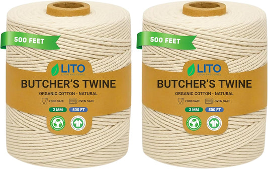 Organic Butcher’s Twine for Cooking & Trussing – 2mm Heavy-Duty Natural Cotton Kitchen Twine 1000 Feet – Food-Safe, Oven-Safe String for Meat, Turkey, Baking, & Crafts