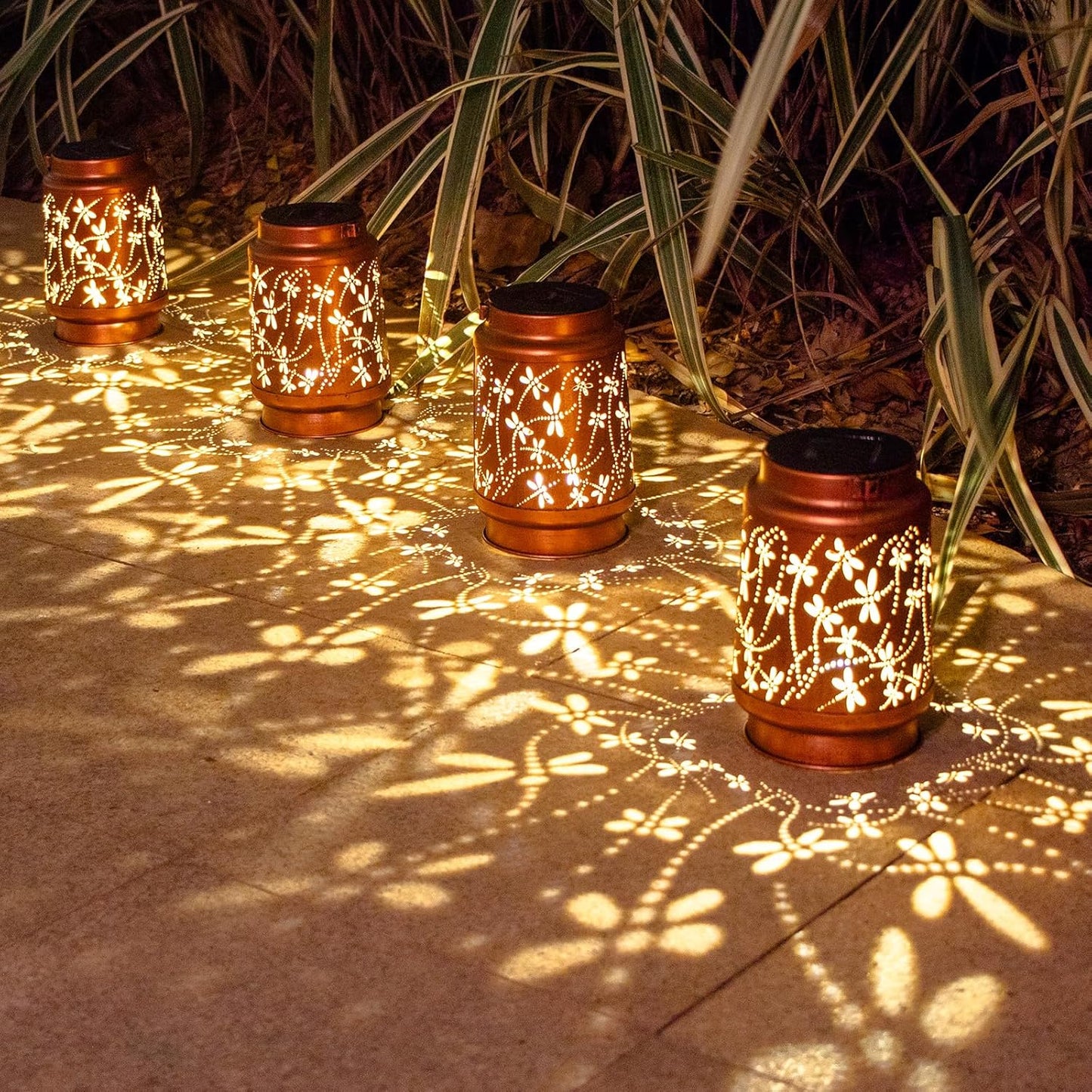 4 Pack Dragonfly Birthday Gifts for Women Mom Grandma Solar Lanterns Outdoor Waterproof Garden Decor Metal Hanging LED Decorative Light for Patio Yard Lawn Backyard Front Porch Gardening Gifts