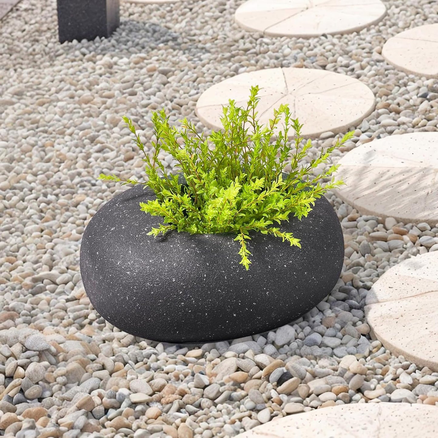 Stone - Mimicking Indoor/Outdoor Concrete Planter - Concrete Composite | Durable for Lawns & Commercial Decor (Charcoal Gray, Small)